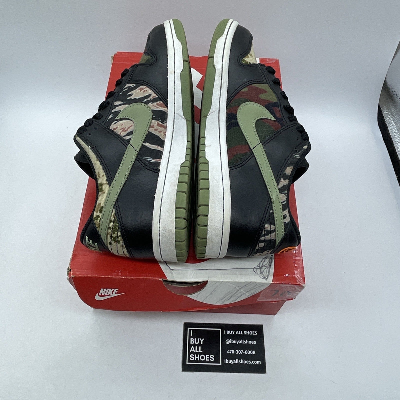 Size 5.5Y - Nike Dunk SE Low Black Multi-Camo Black Green Suede (DB1909-001)