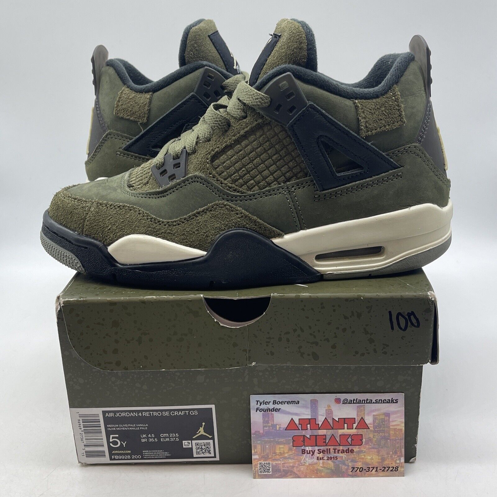 Size 5Y - Jordan 4 SE Retro Low Craft - Olive Black White (FB9928-200)