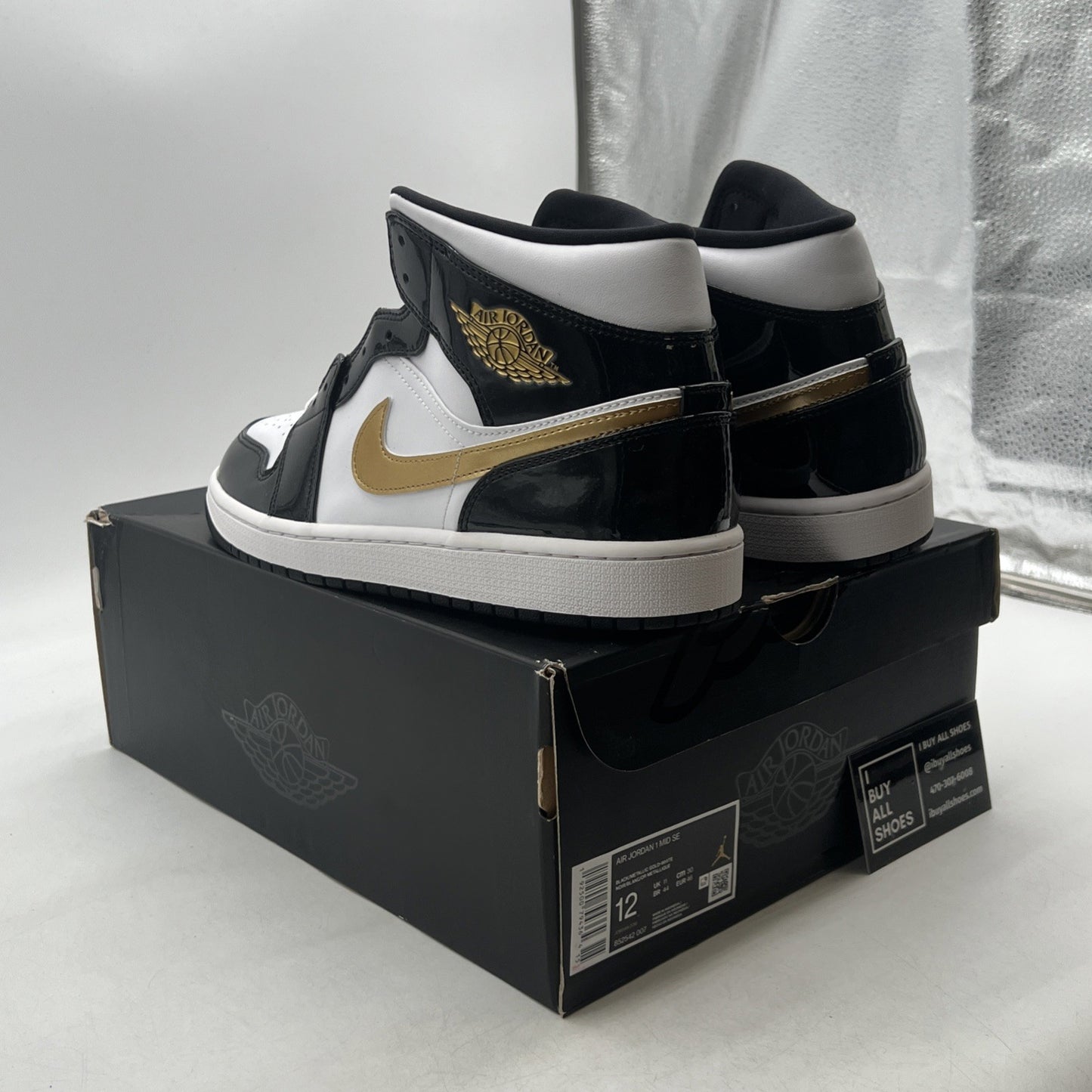 Size 12 - Air Jordan 1 Mid SE Patent Black Gold (852542-007)
