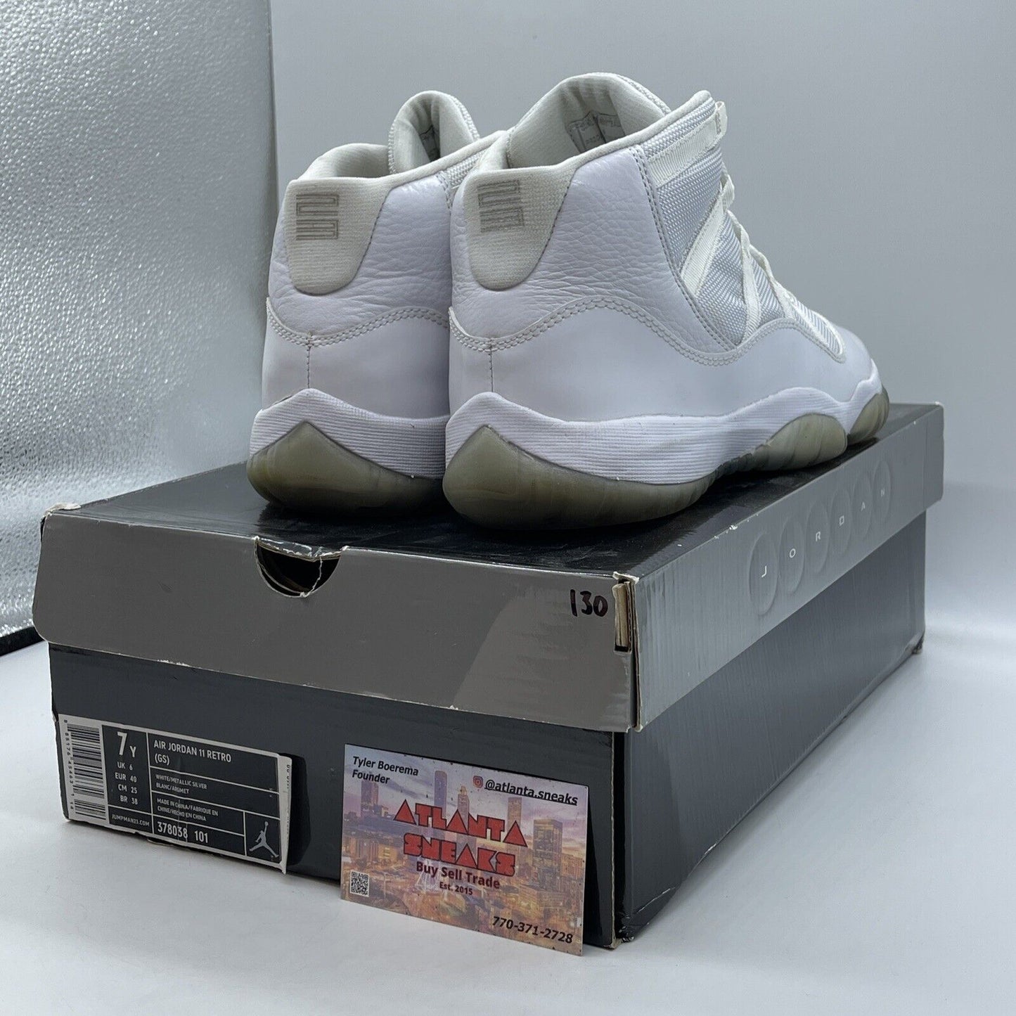 Size 7Y- Air Jordan 11 Retro Silver Anniversary White Suede Leather (378038-101)