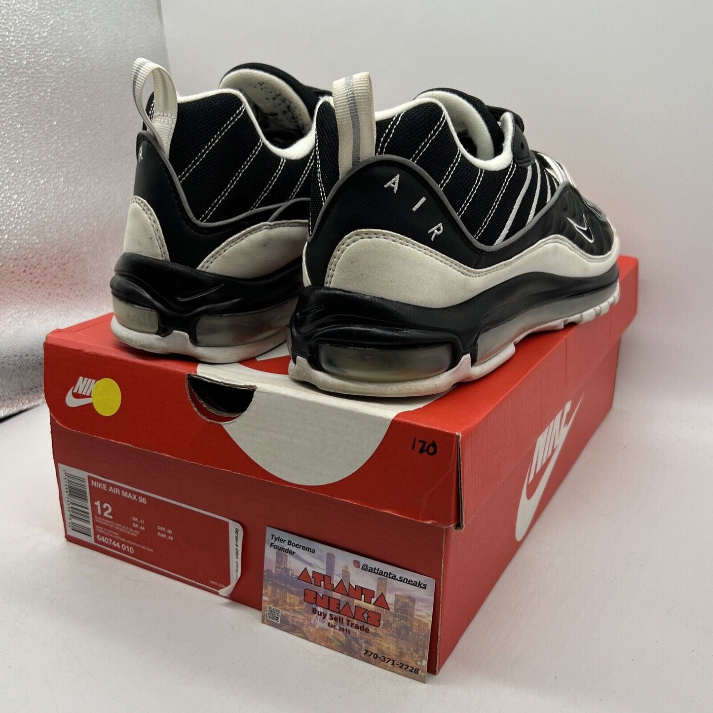 Size 12 - Nike Air Max 98 White Black (640744-010)