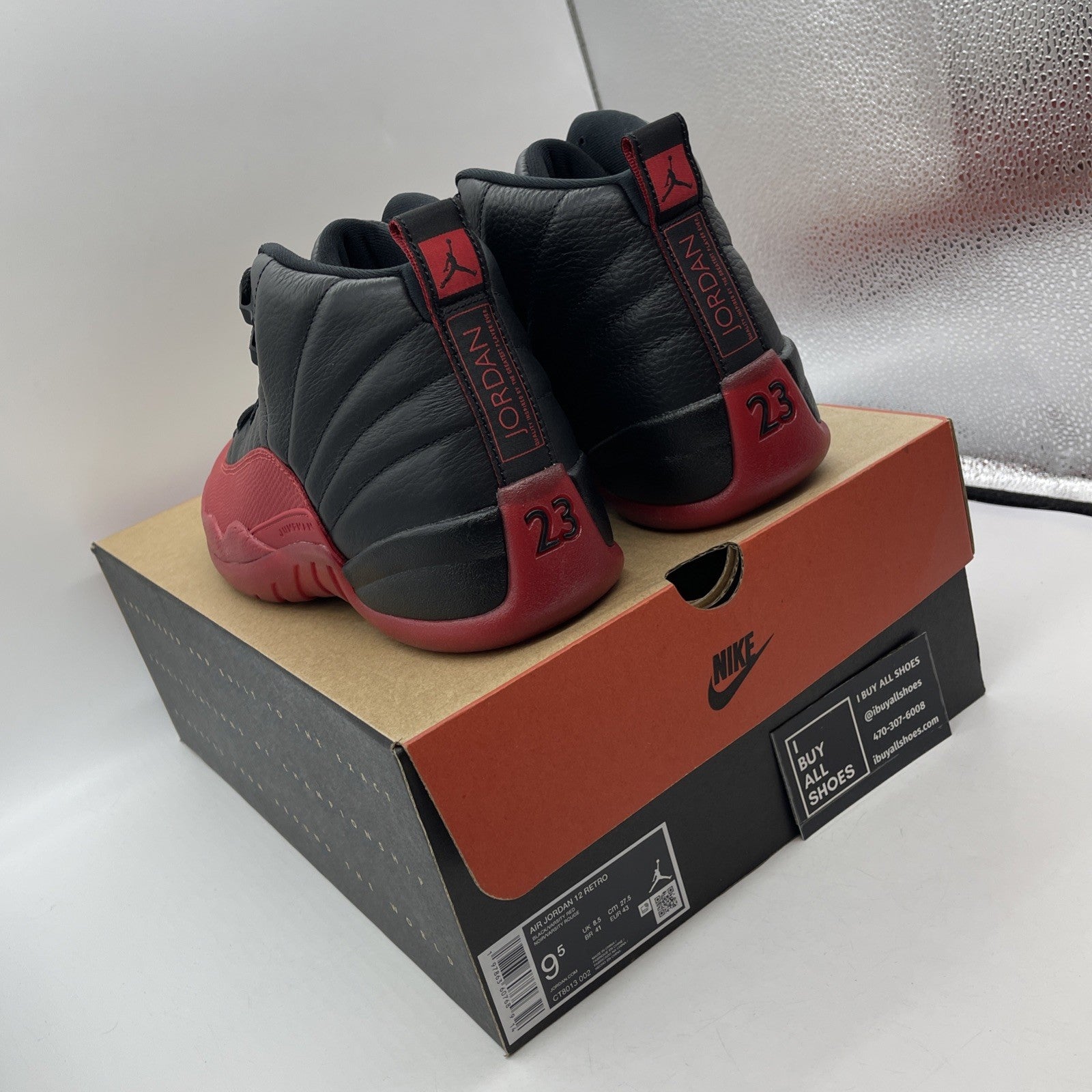 Size 9.5 - Air Jordan 12 Retro 2025 Flu Game Black Red Leather (CT8013-002)