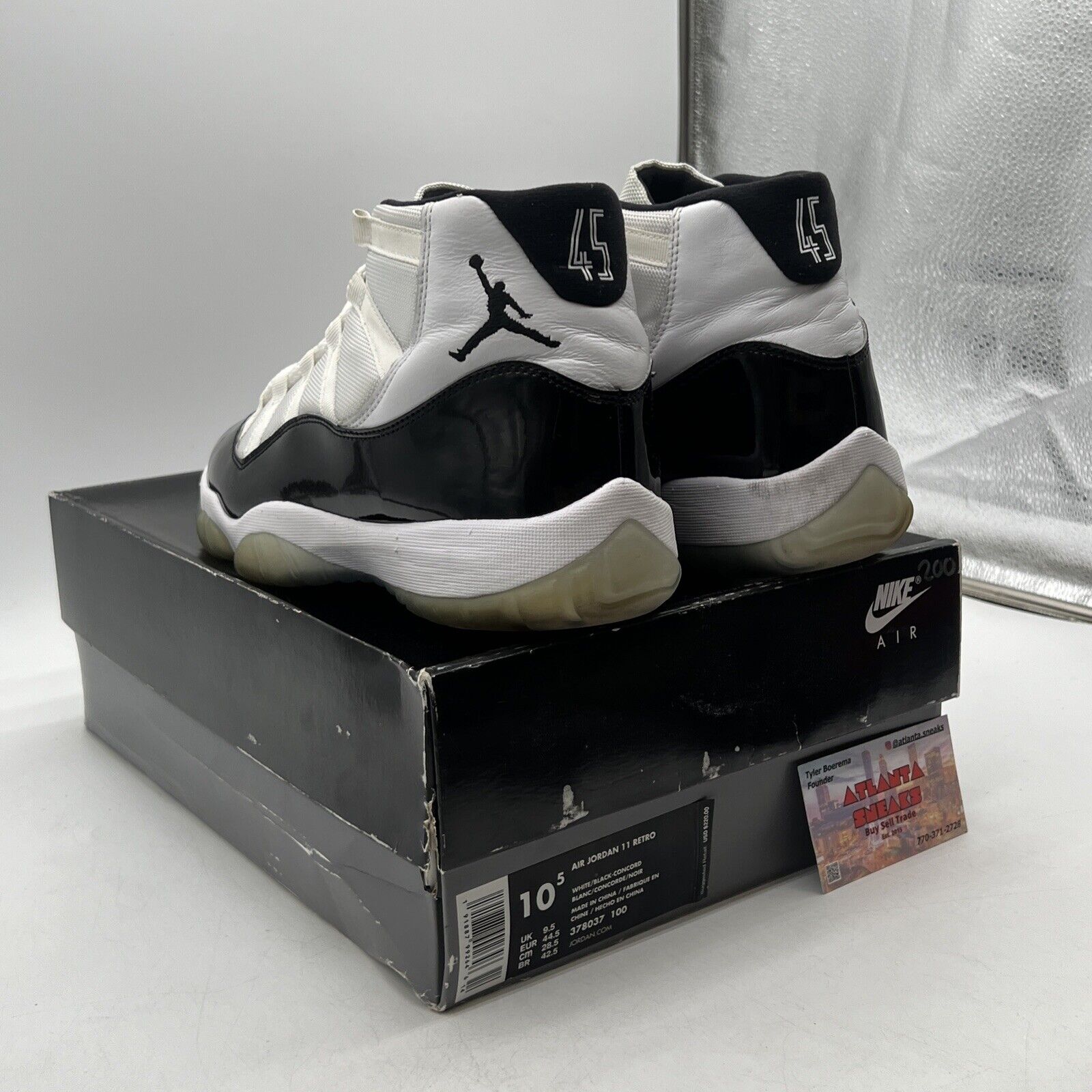 Size 10.5 - Jordan 11 Retro High Concord Black White Leather (378037-100)
