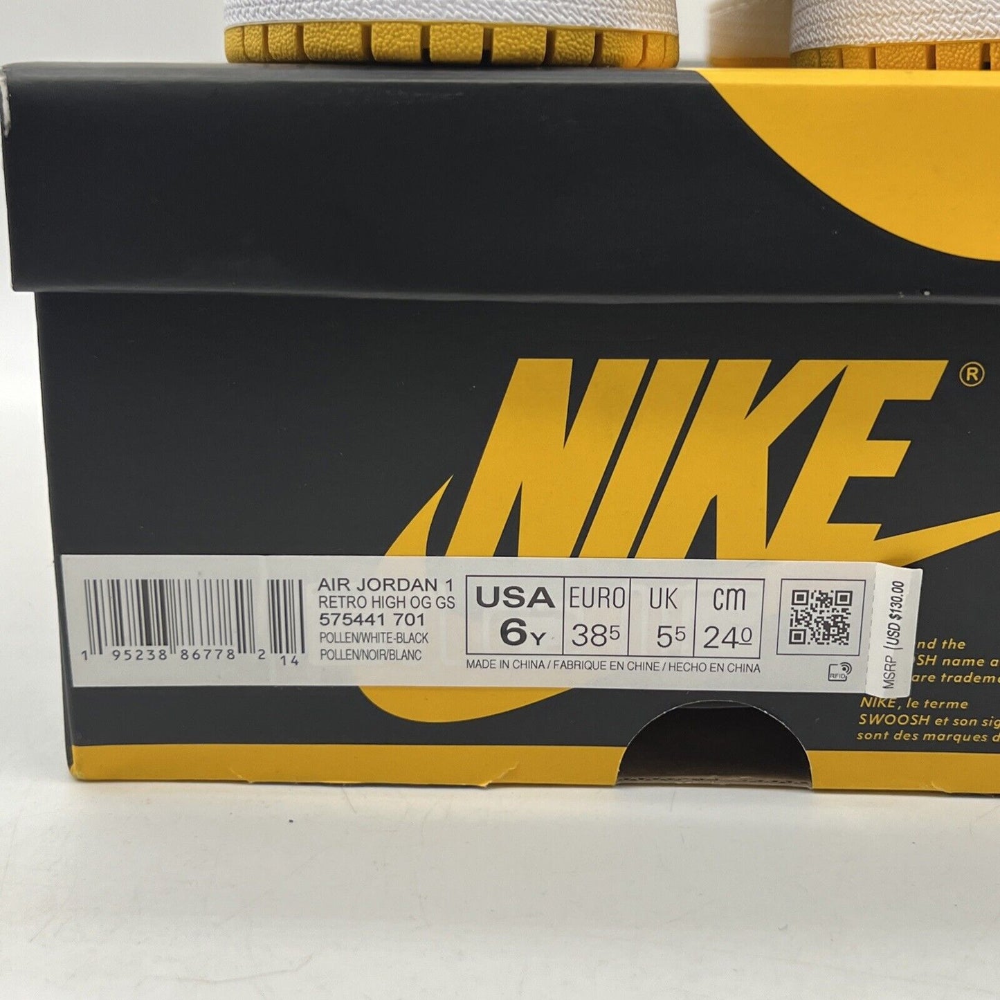 Size 6 - Jordan 1 Retro OG High Pollen Black Yellow Leather White (575441-701)