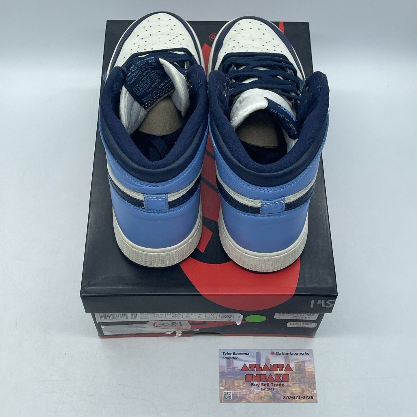 Size 6.5Y- Jordan 1 Retro OG High Obsidian UNC 2019 Navy White  (575441-140)