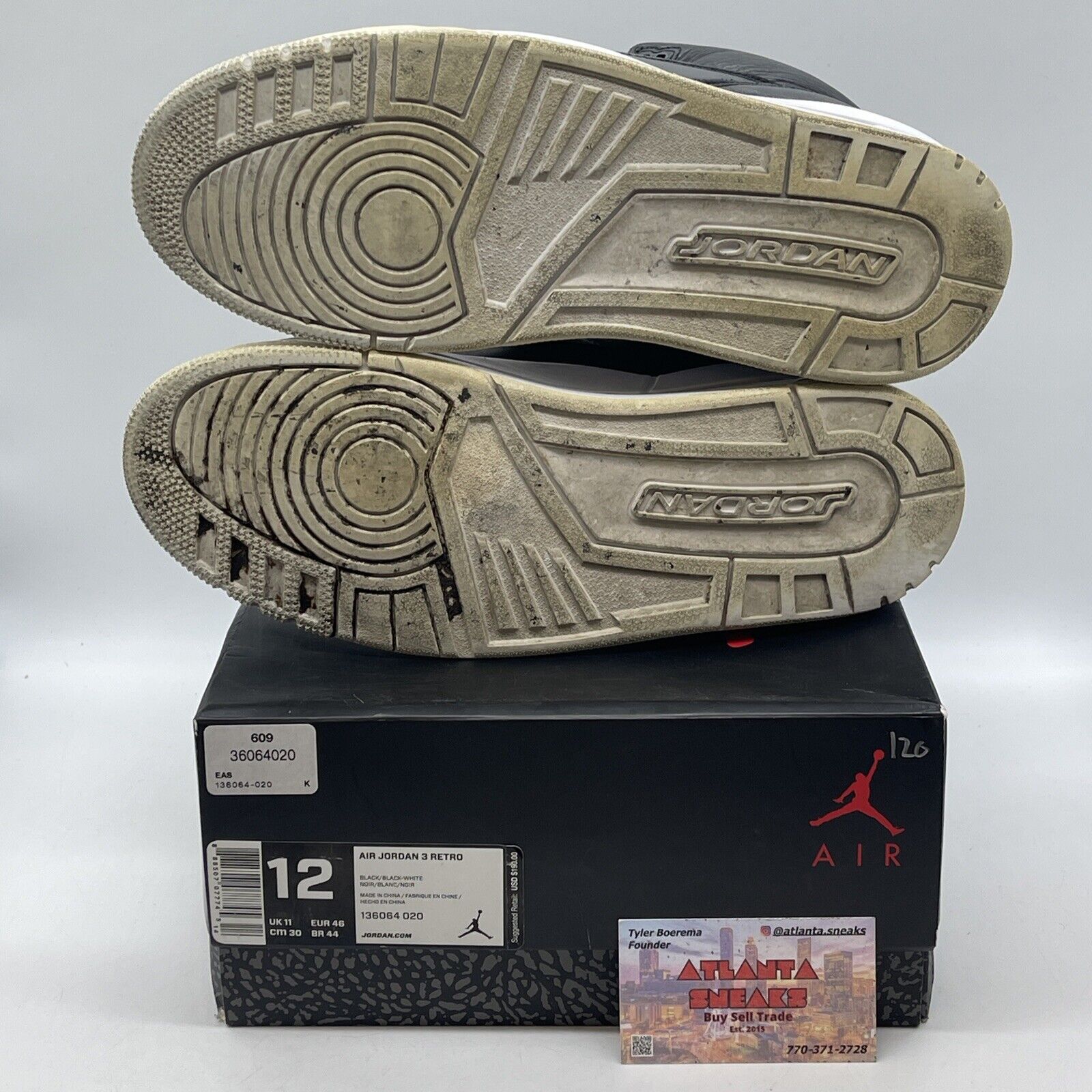 Size 12 - Air Jordan 3 Retro Cyber Monday White Black Leather (136064-020)