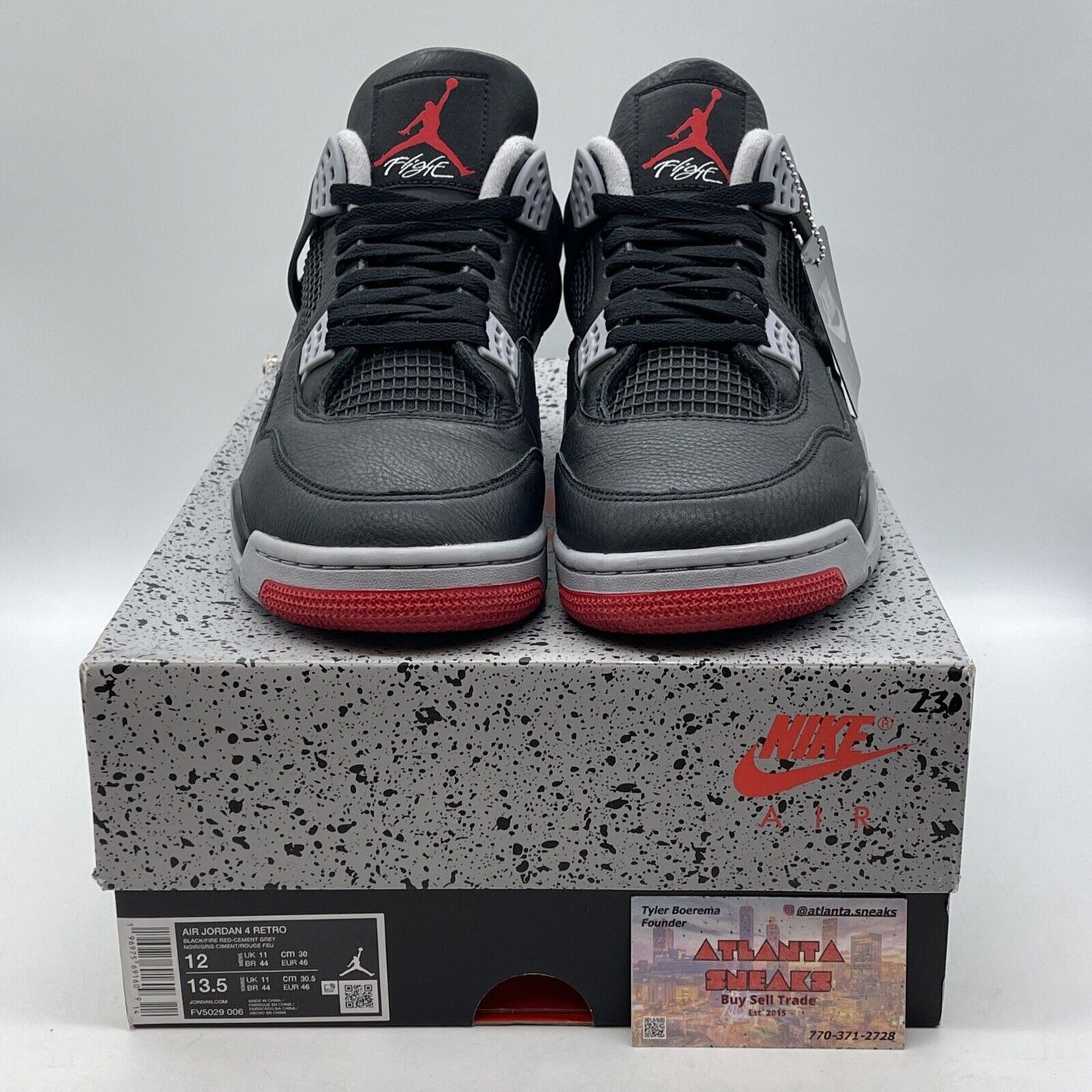 Size 12.5 - Air Jordan 4 Retro Bred Reimagined Black Leather Red (FV5029-006)