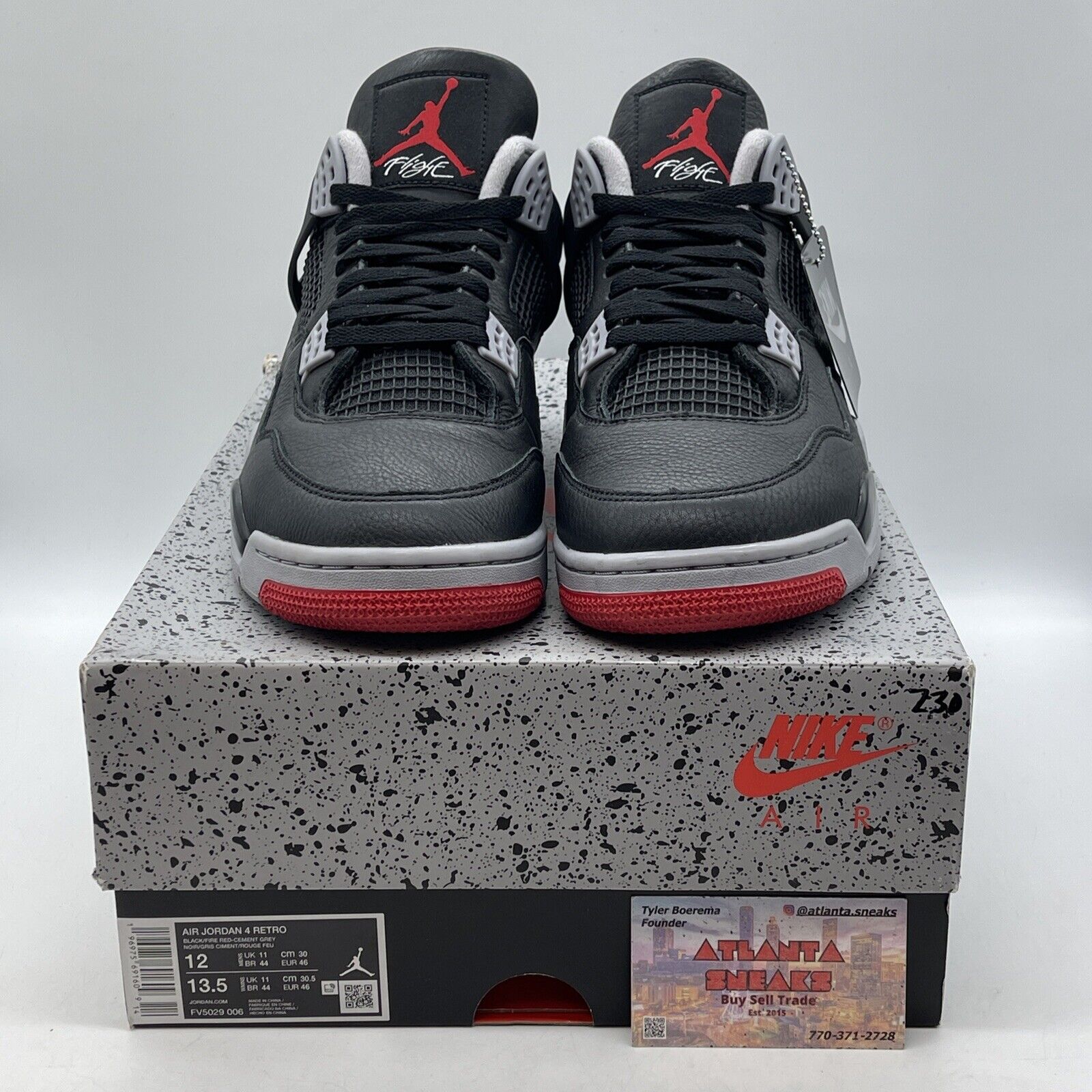 Size 12.5 - Air Jordan 4 Retro Bred Reimagined Black Leather Red (FV5029-006)