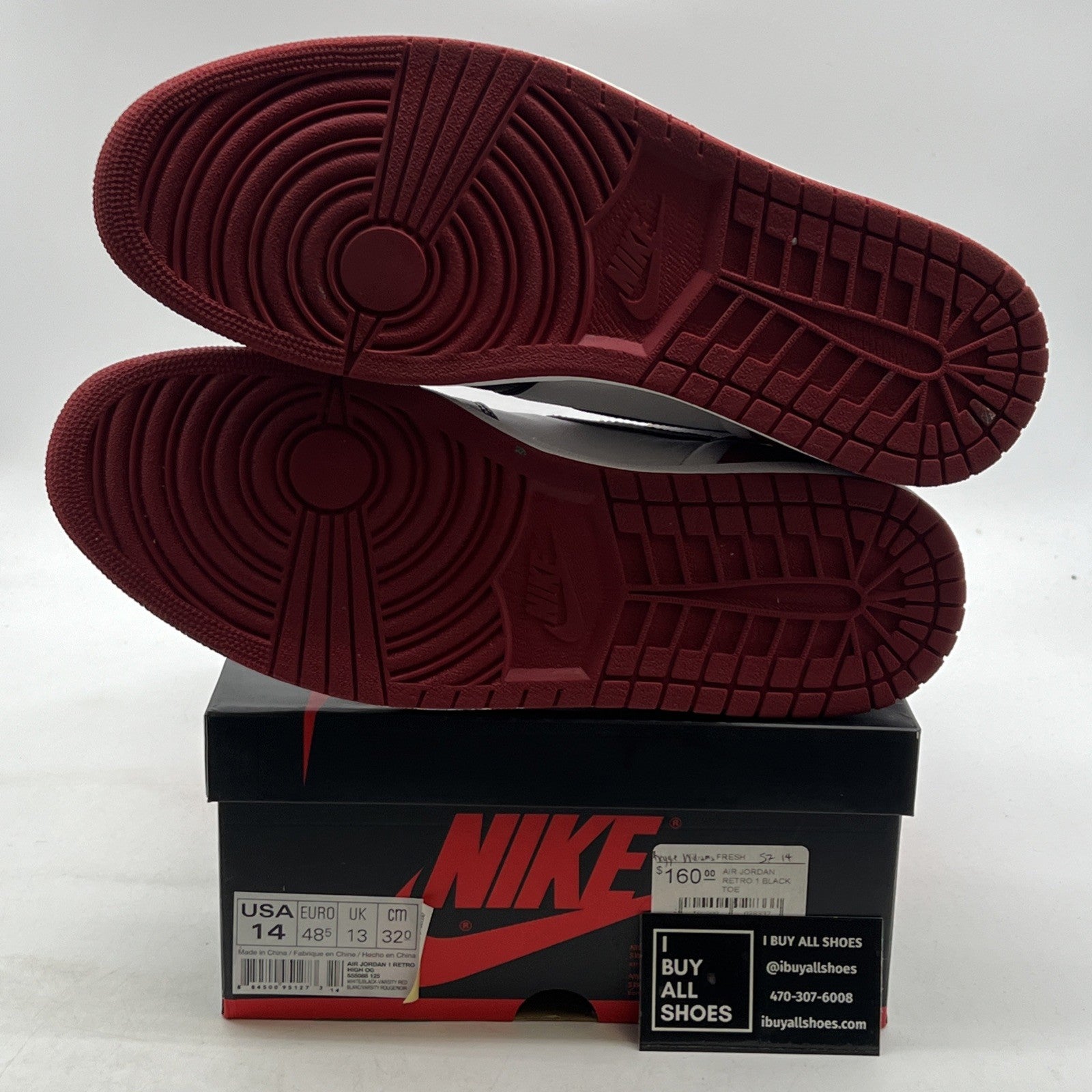 Size 14 - Air Jordan 1 Retro High OG Black Toe 2016 (555088-125)