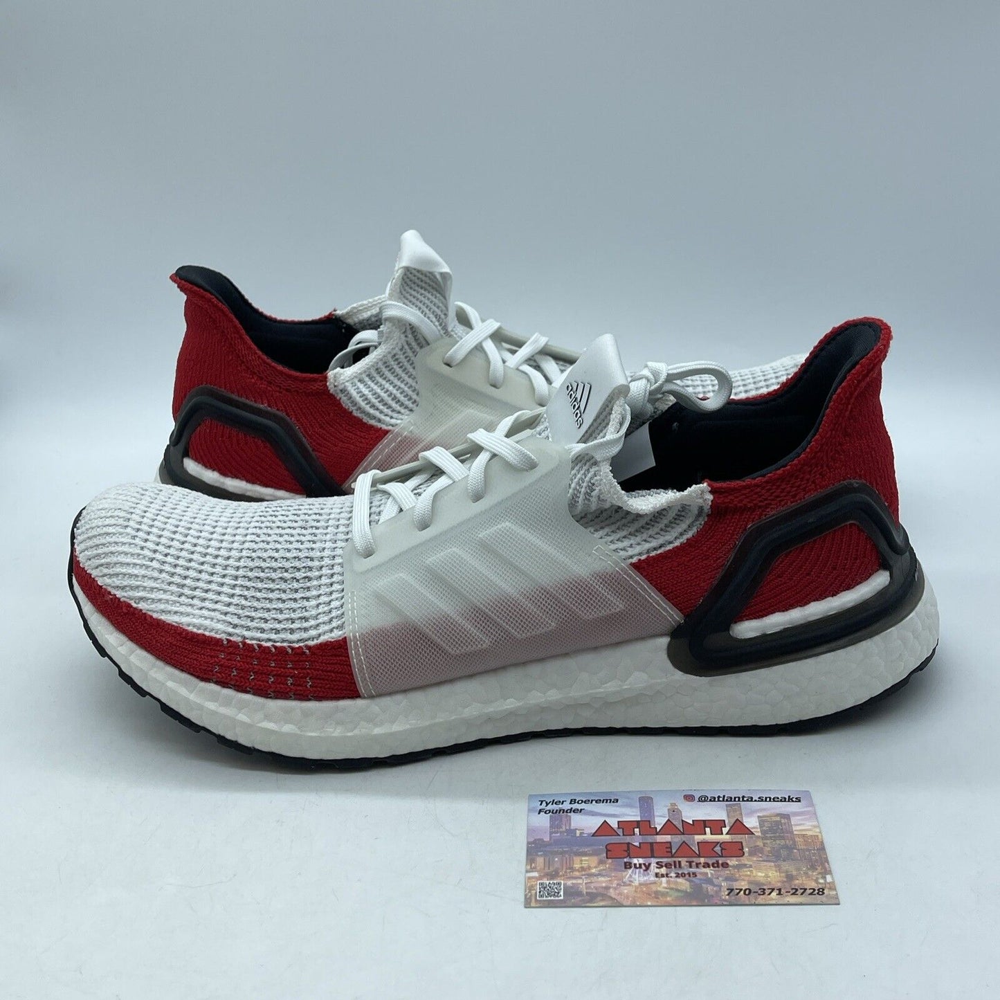 Size 11 - adidas UltraBoost 19 White Scarlet Red Black Suede Leather (EF1341)