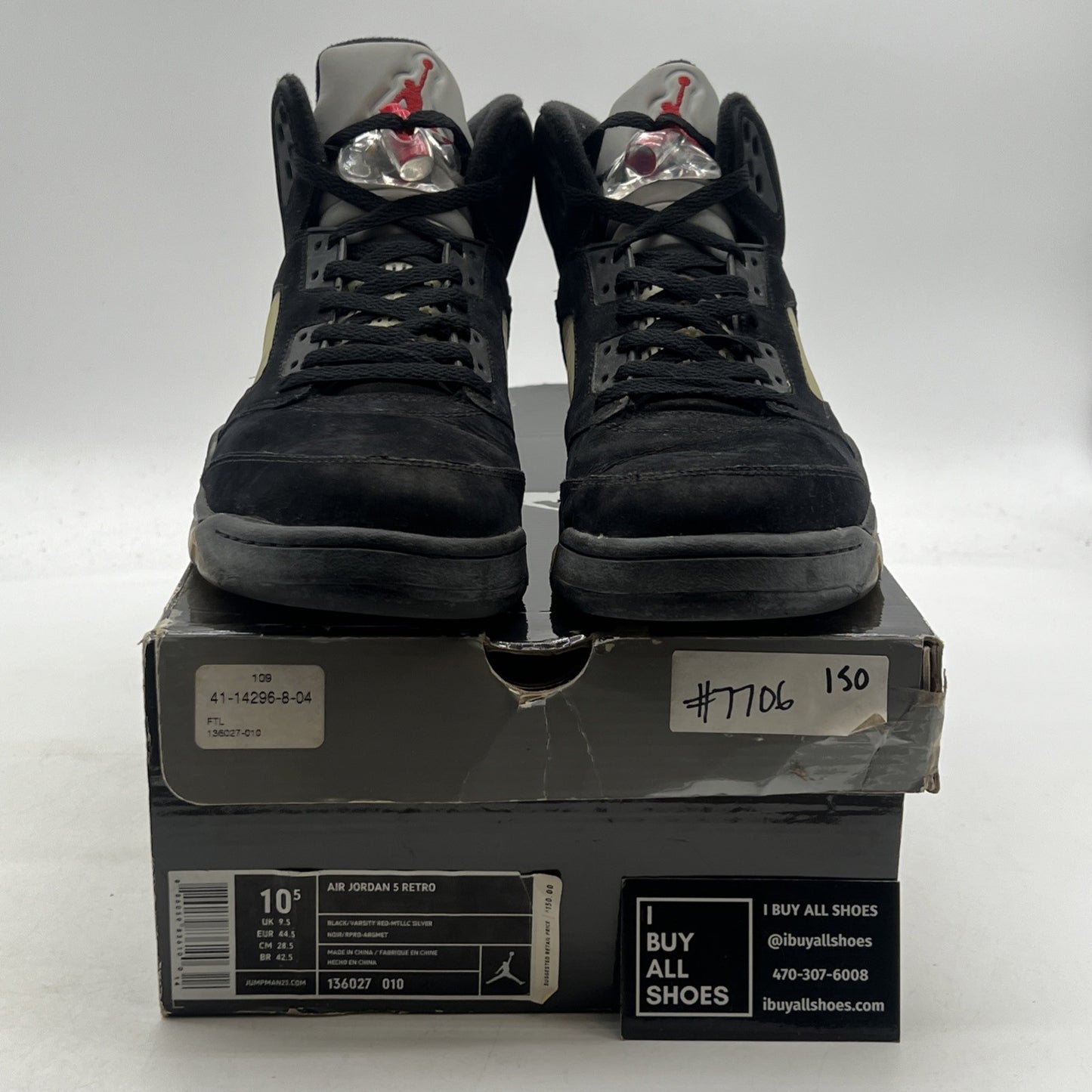 Size 10.5 - Air Jordan 5 Retro 2011 Black Metallic (136027-010)