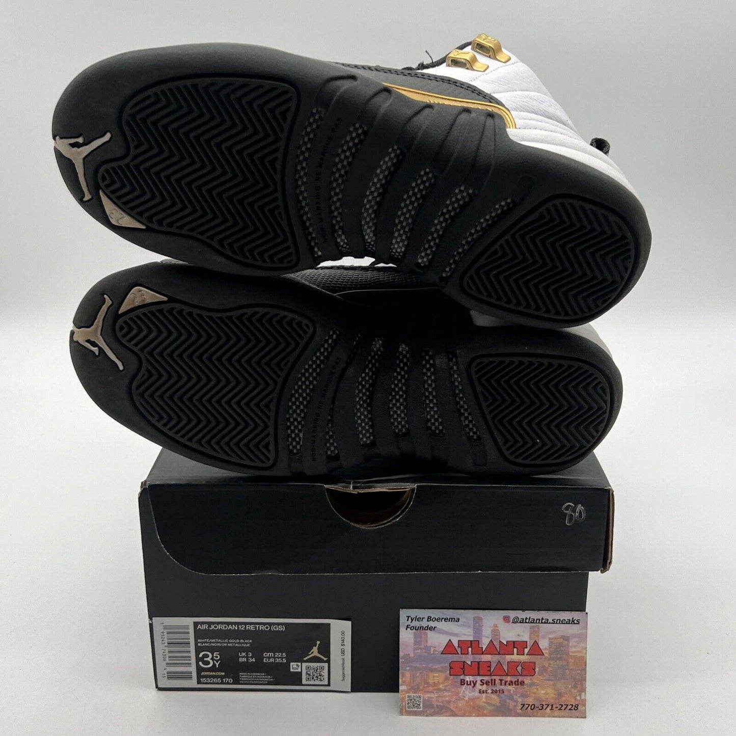 Size 3.5Y - Jordan 12 Royalty Black White Gold Leather (153265-170)