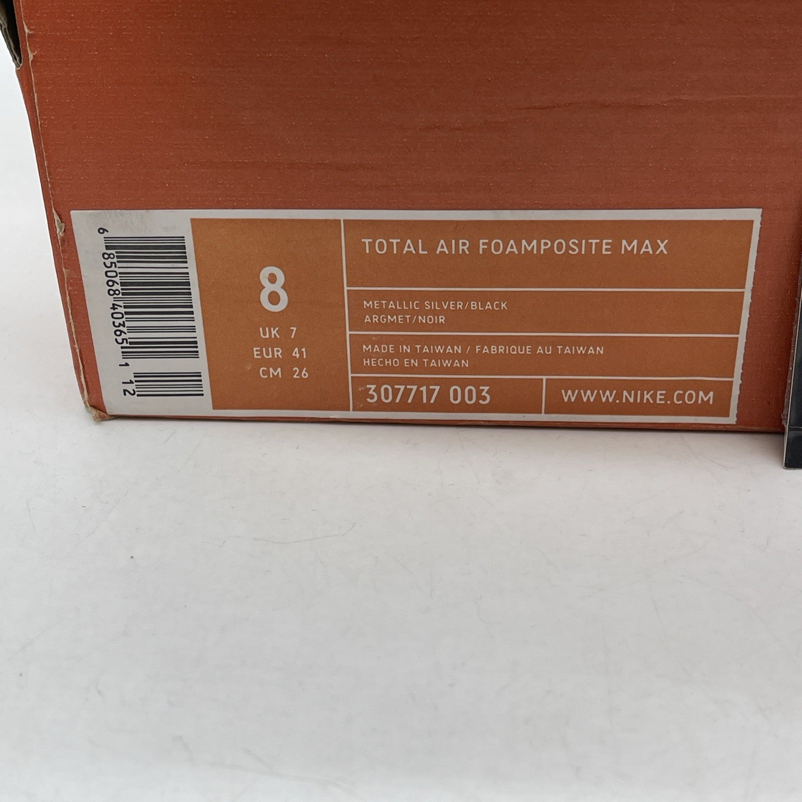 Size 8 - Nike Total Air Foamposite Max Silver Black Suede (307717-003)