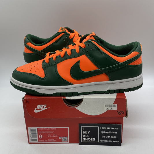 Size 9 - Nike Dunk Low Miami Hurricanes Green Orange Leather (DD1391-300)