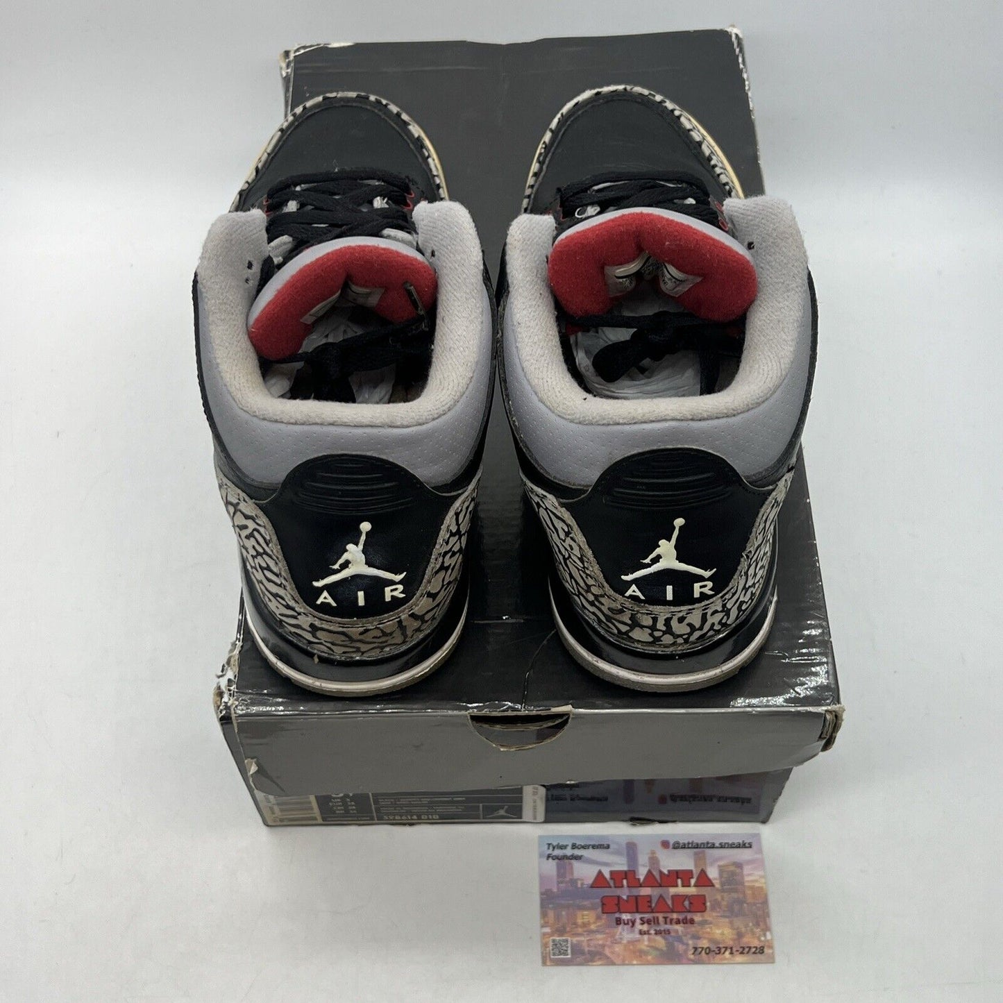 Air Jordan 3  Retro OG Black Cement 2010 Size 5.5Y Grey Red Leather (398614-010)