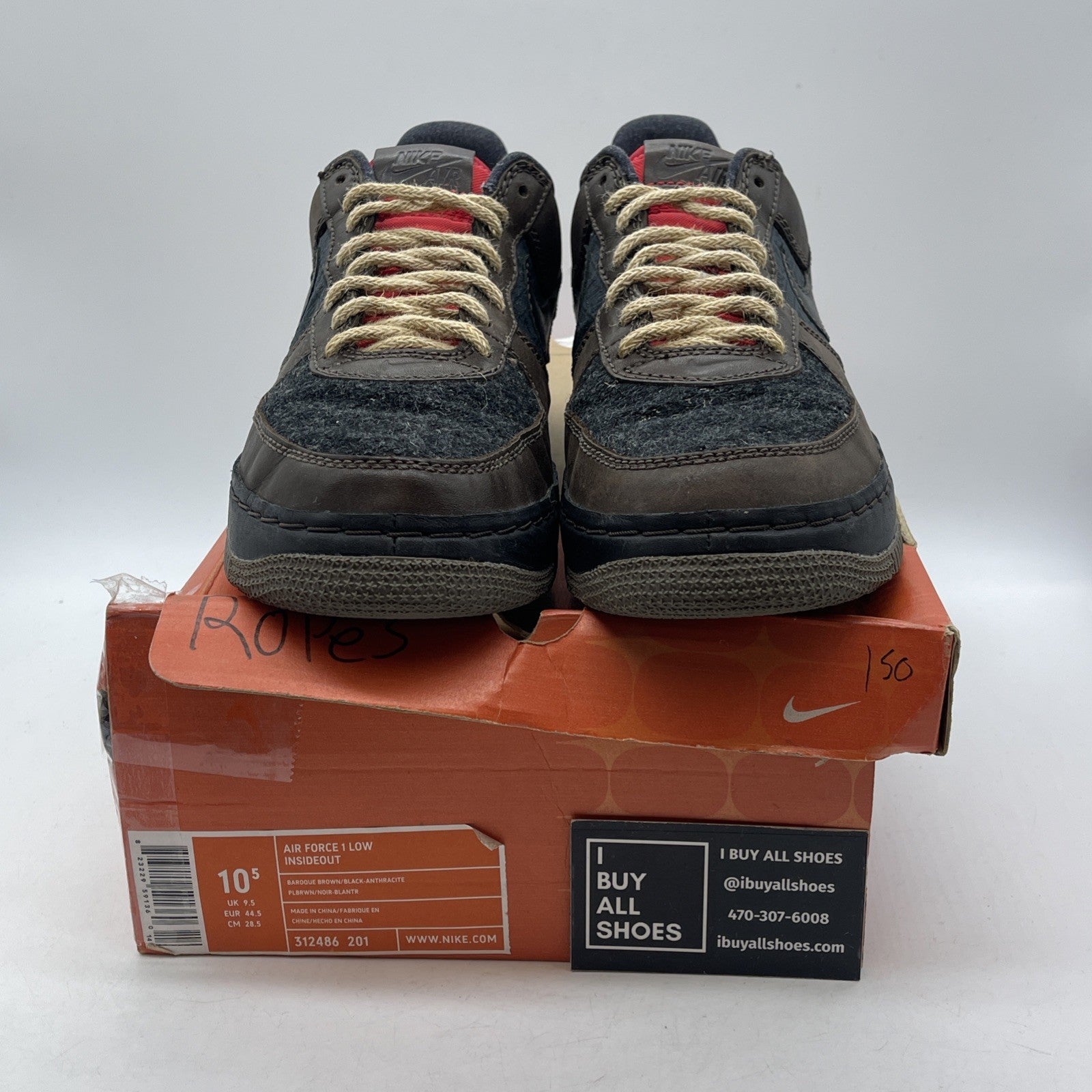 Size 10.5 - Nike Air Force 1 Inside Out Low Baroque Brown Black (312486-201)