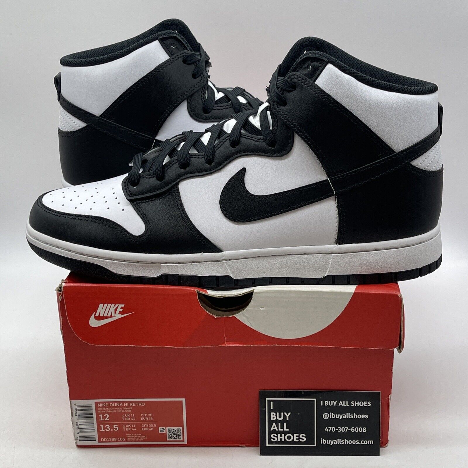 Size 12 - Nike Dunk High Black White Leather (DD1399-105)