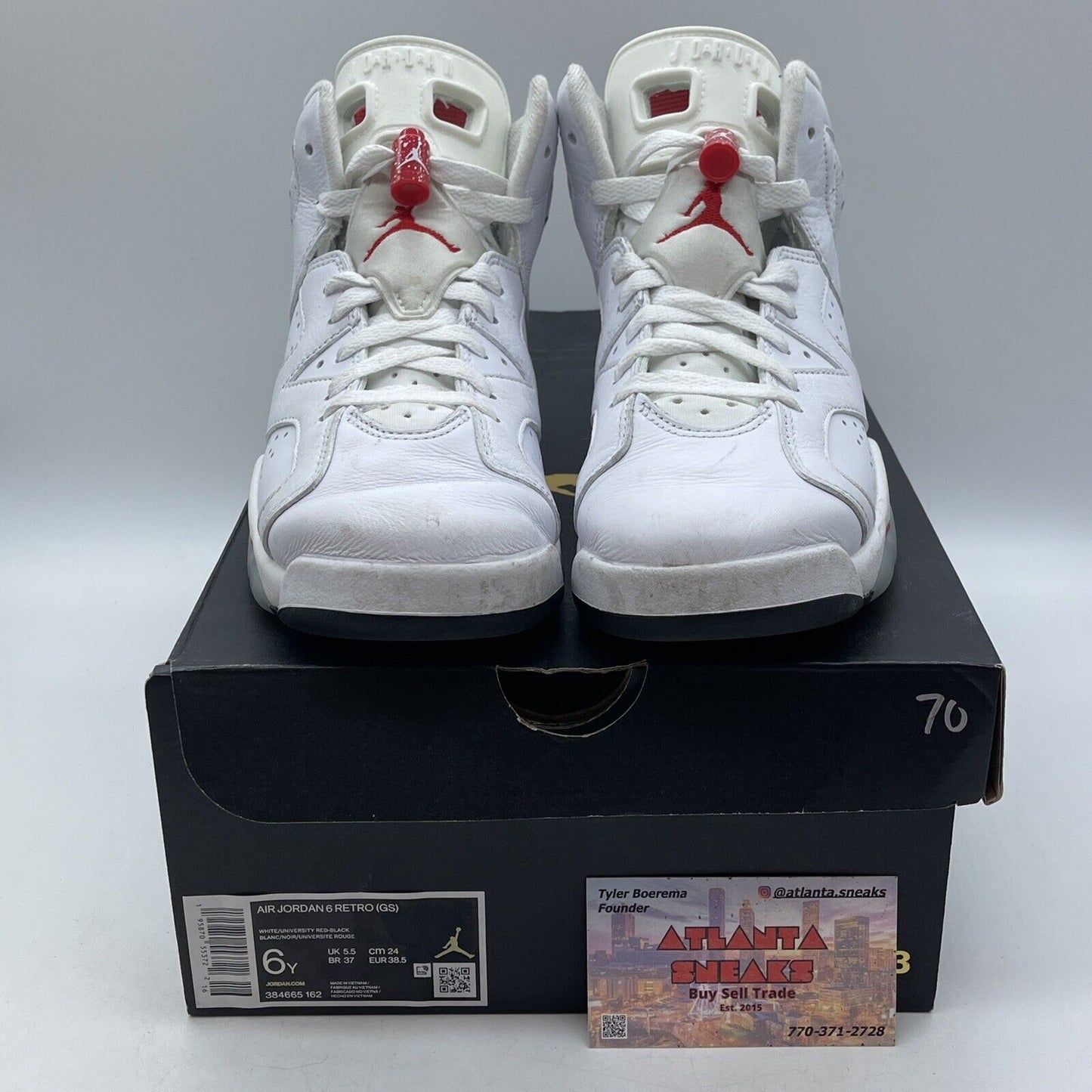 Size 6Y (GS) - Jordan 6 Retro Sample Mid Red Oreo White Leather (384665-162)