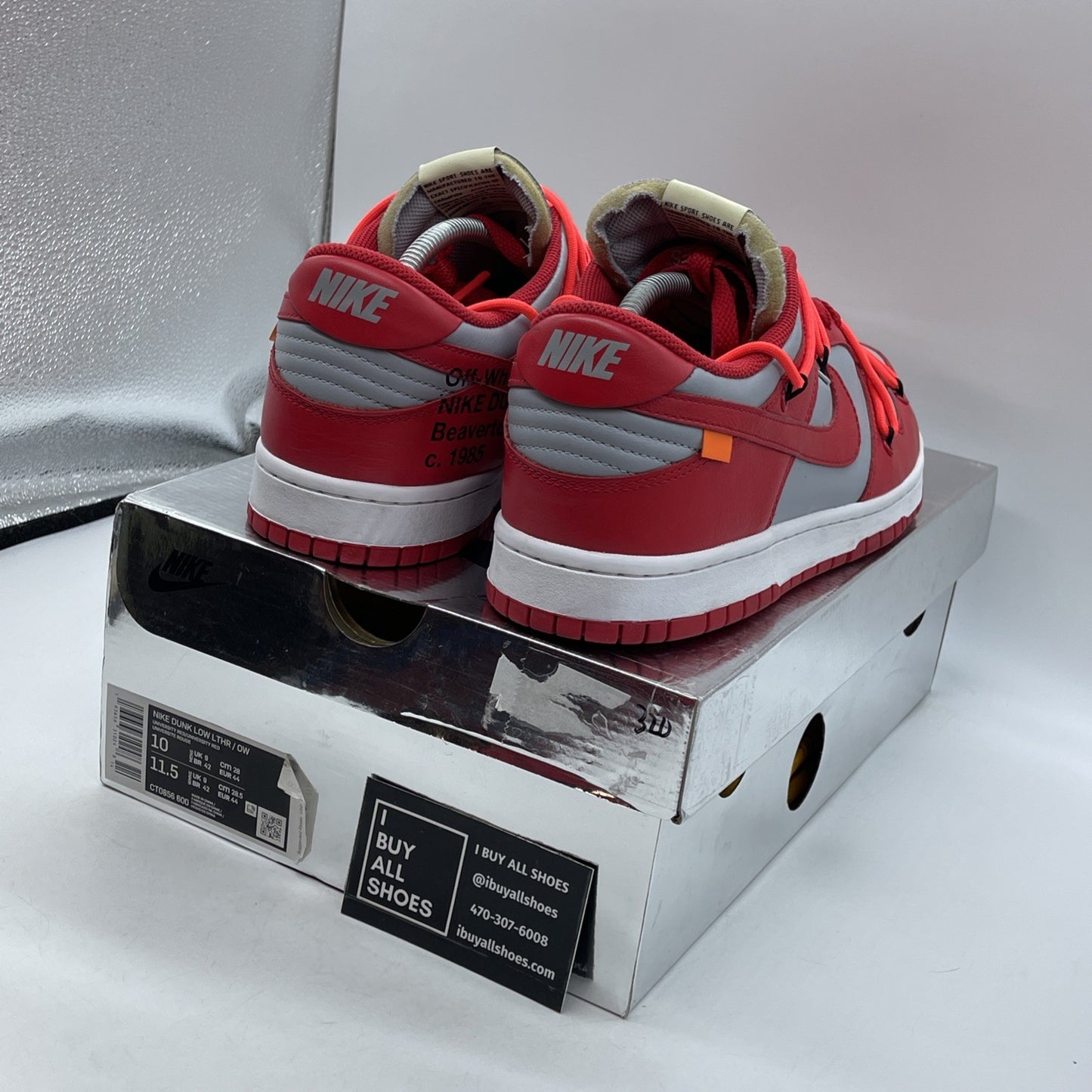 Size 10 - Nike Dunk Low x OFF-WHITE University Red Grey Leather (CT0856-600)