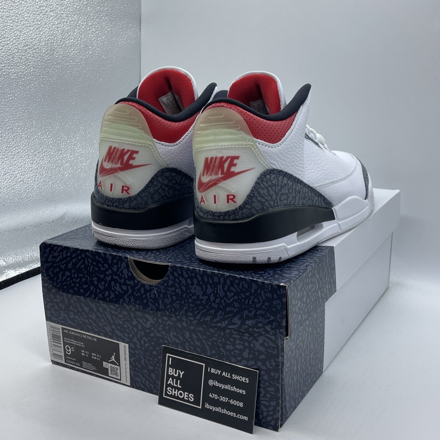 Size 9.5 - Jordan 3 Retro Denim SE Fire Red White Grey Leather (CZ6431-100)