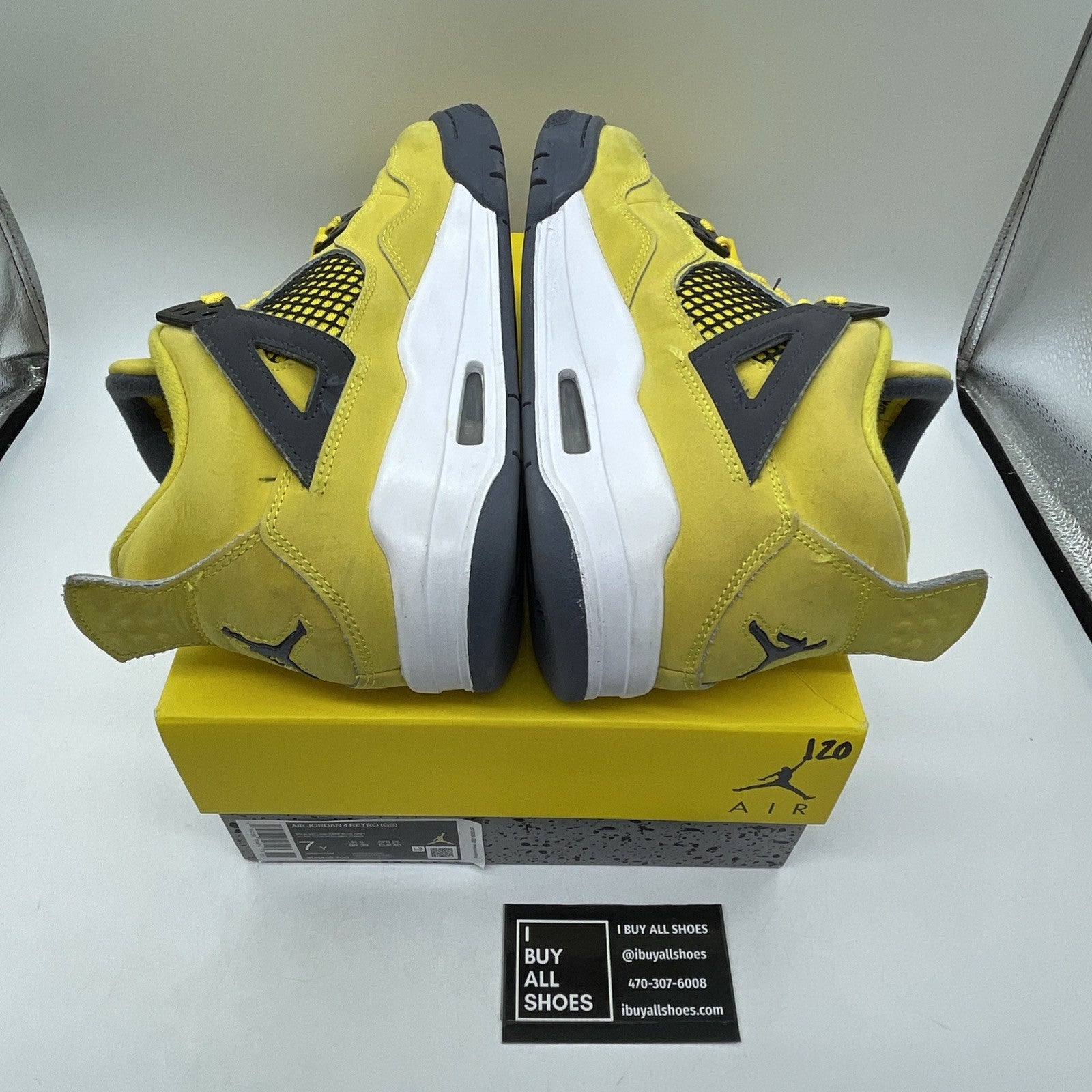 Size 7Y - Jordan 4 Retro GS Tour Yellow Grey Suede Leather (408452-700)