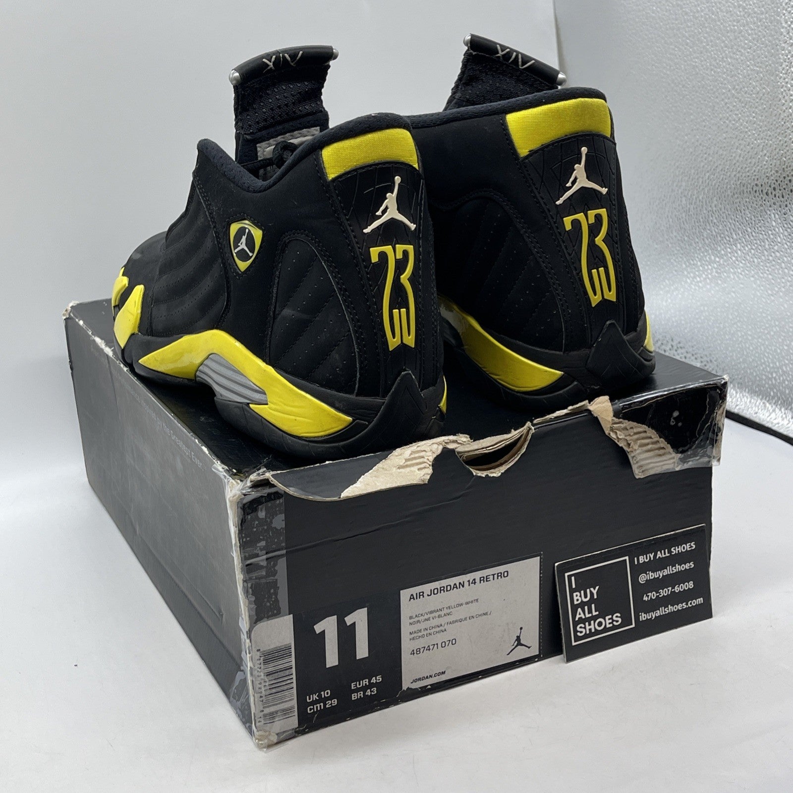 Size 11 - Air Jordan 14 Retro Thunder Black Yellow Suede (487471-070)
