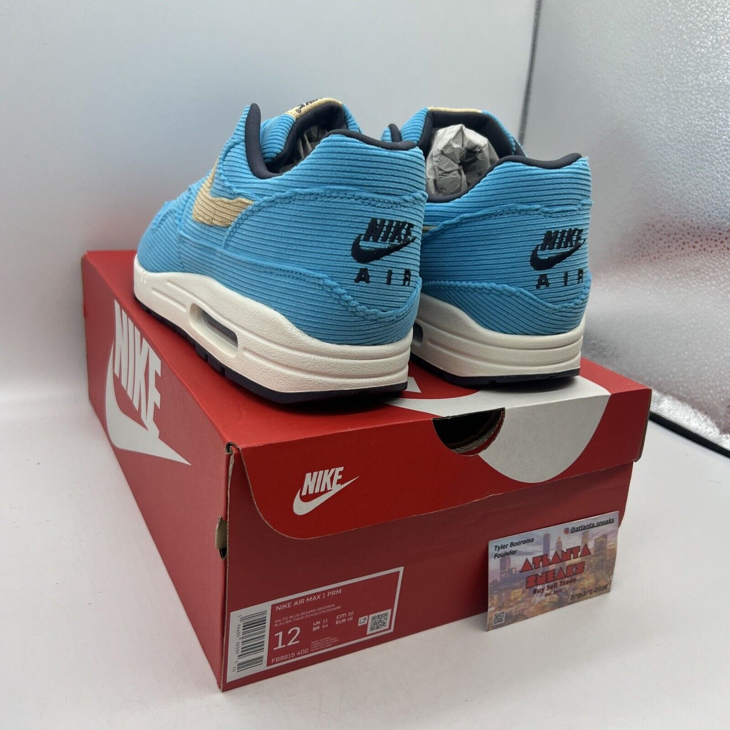 Size 12 - Nike Air Max 1 Premium Baltic Blue Corduroy Brand New Og All