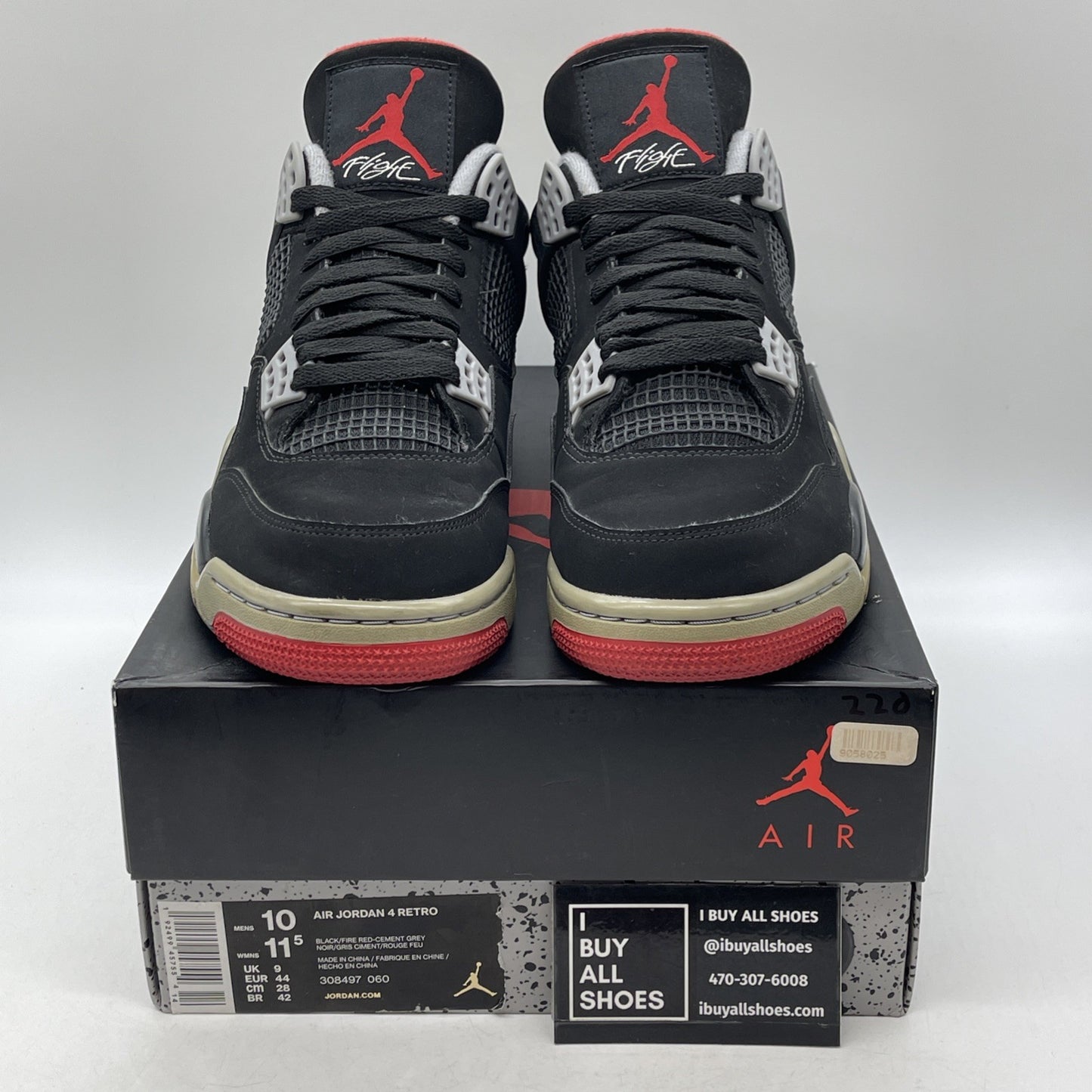 Size 10 - Jordan 4 Retro OG Mid Bred 2019 Black Grey Red Suede (308497-060)