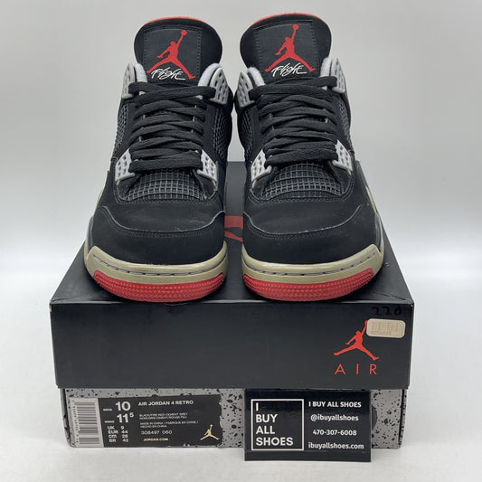 Size 10 - Jordan 4 Retro OG Mid Bred 2019 Black Grey Red Suede (308497-060)