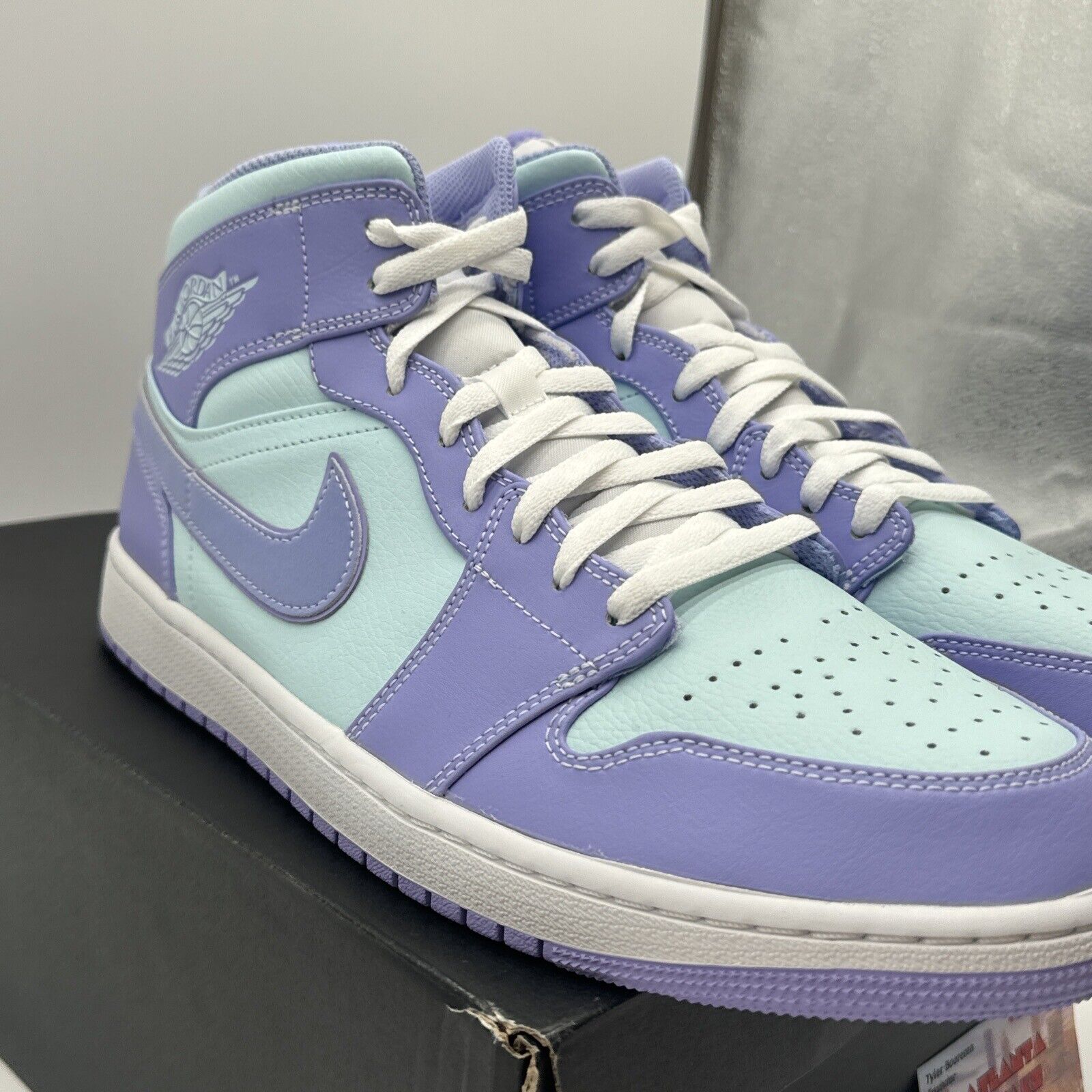 Size 14 - Jordan 1 Mid Purple Aqua Blue Unc White Midsole Nice Leather New OG Al