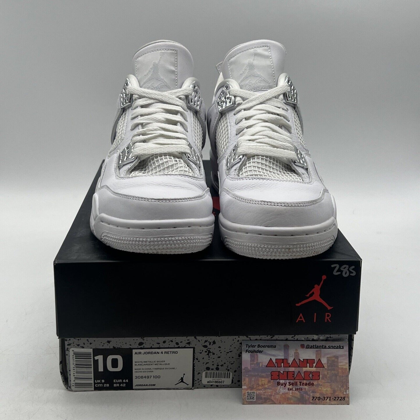 Size 10 - Jordan 4 Retro Mid Pure Money White Leather Silver (308497-100)