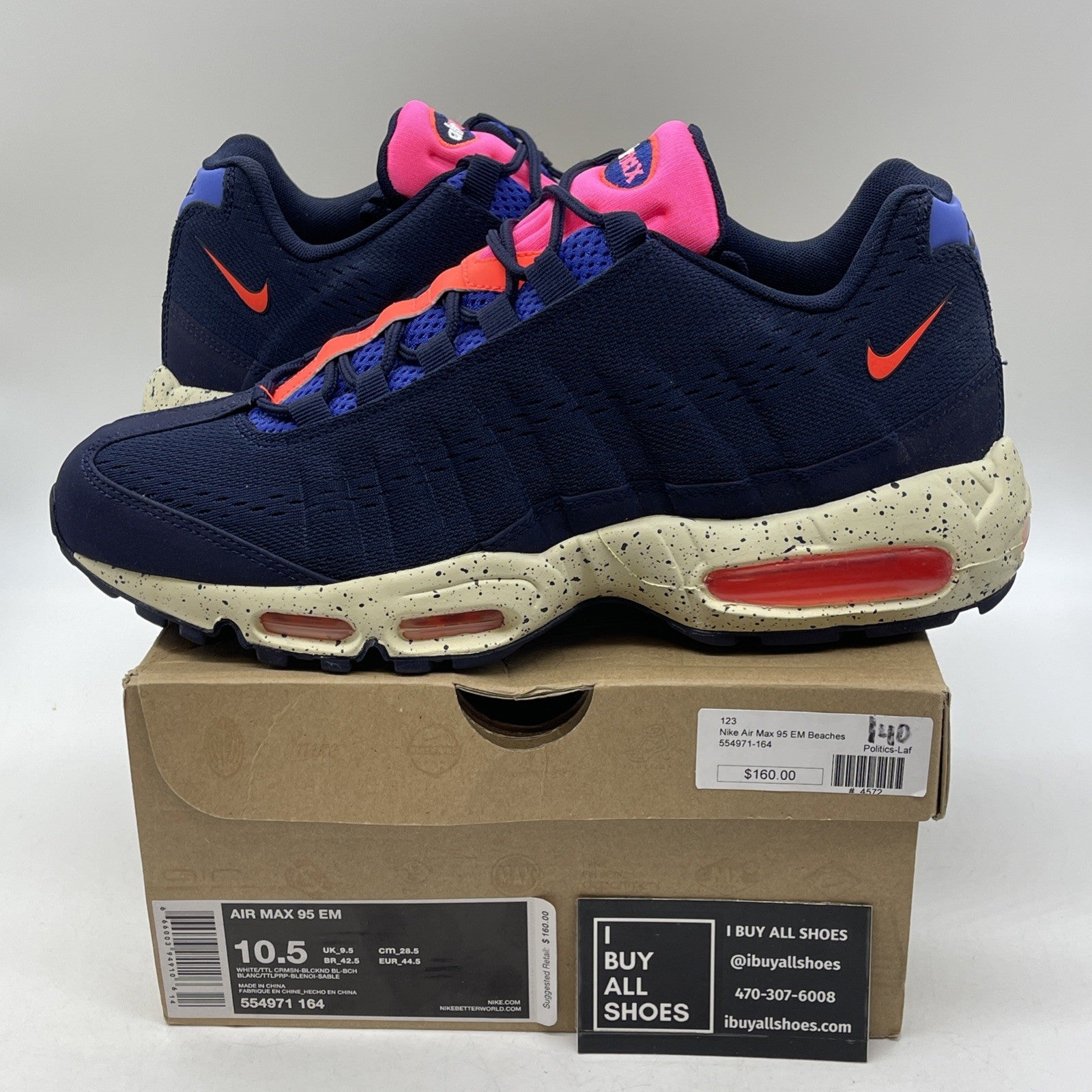 Size 10.5 - Nike Air Max 95 EM Beaches of Rio Blue Pink Suede (554971-164)