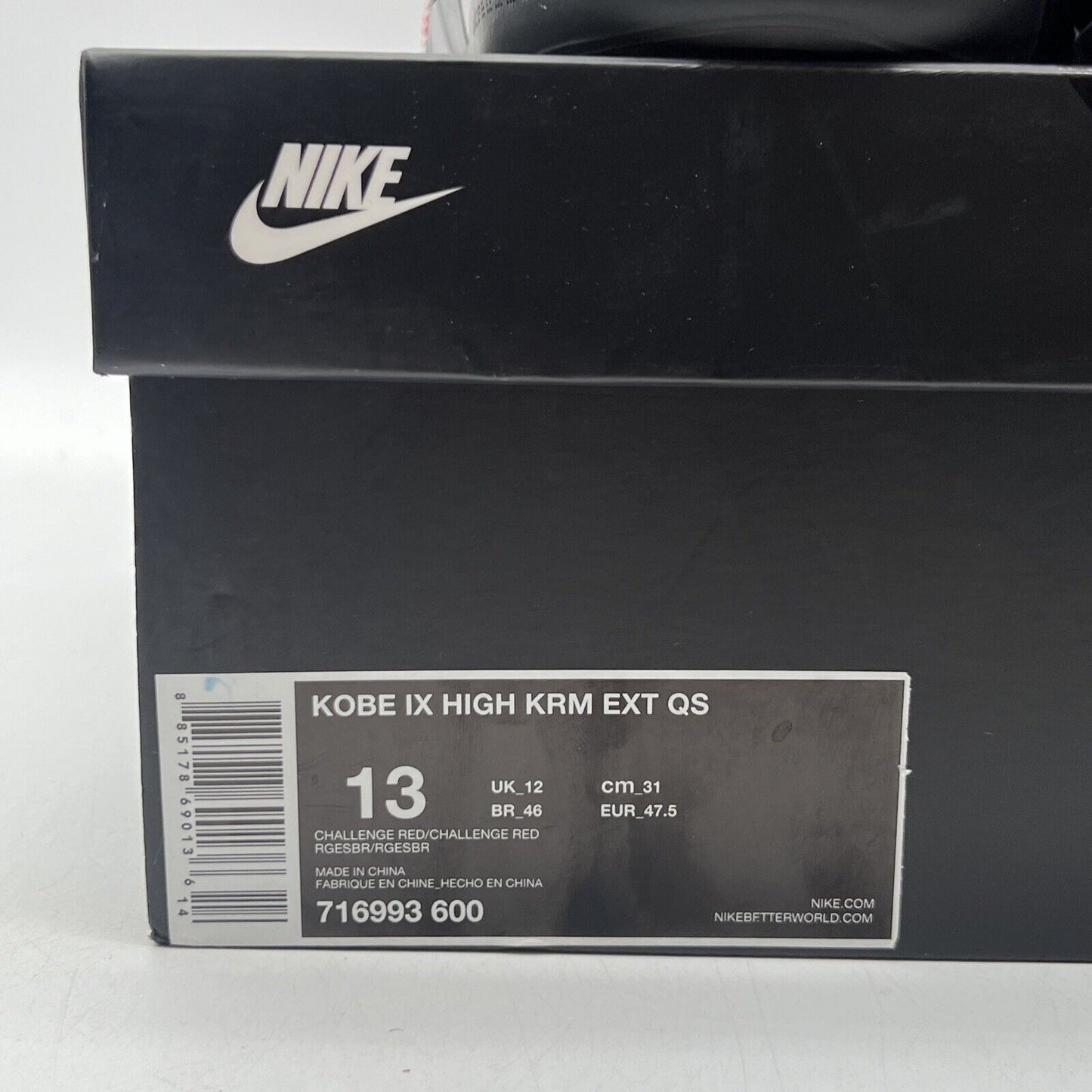 Size 13 - Nike Kobe 9 KRM EXT High Red Mamba Black (716993-600)