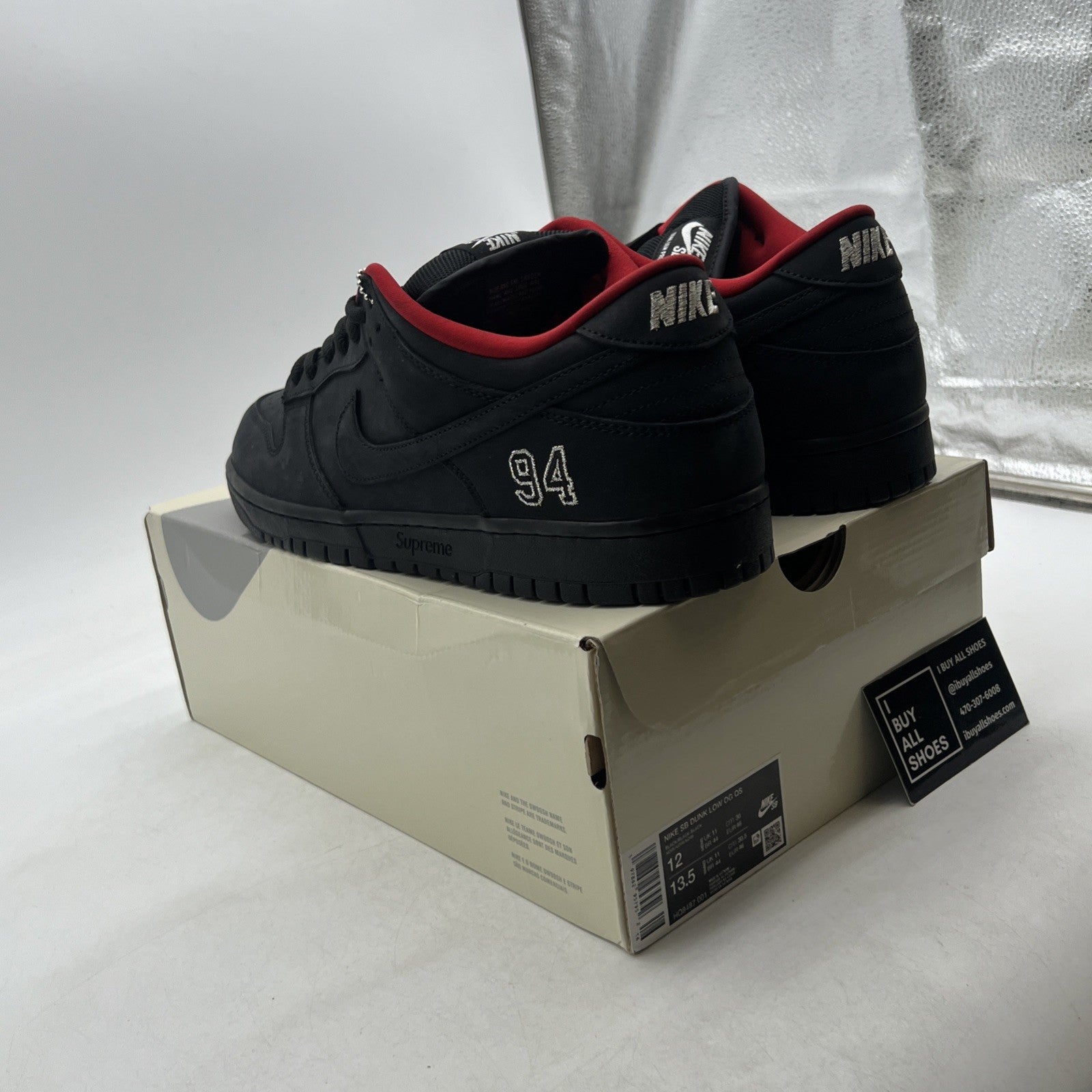Size 12 - Nike Supreme x Dunk SB Low Black (HQ8487-001)