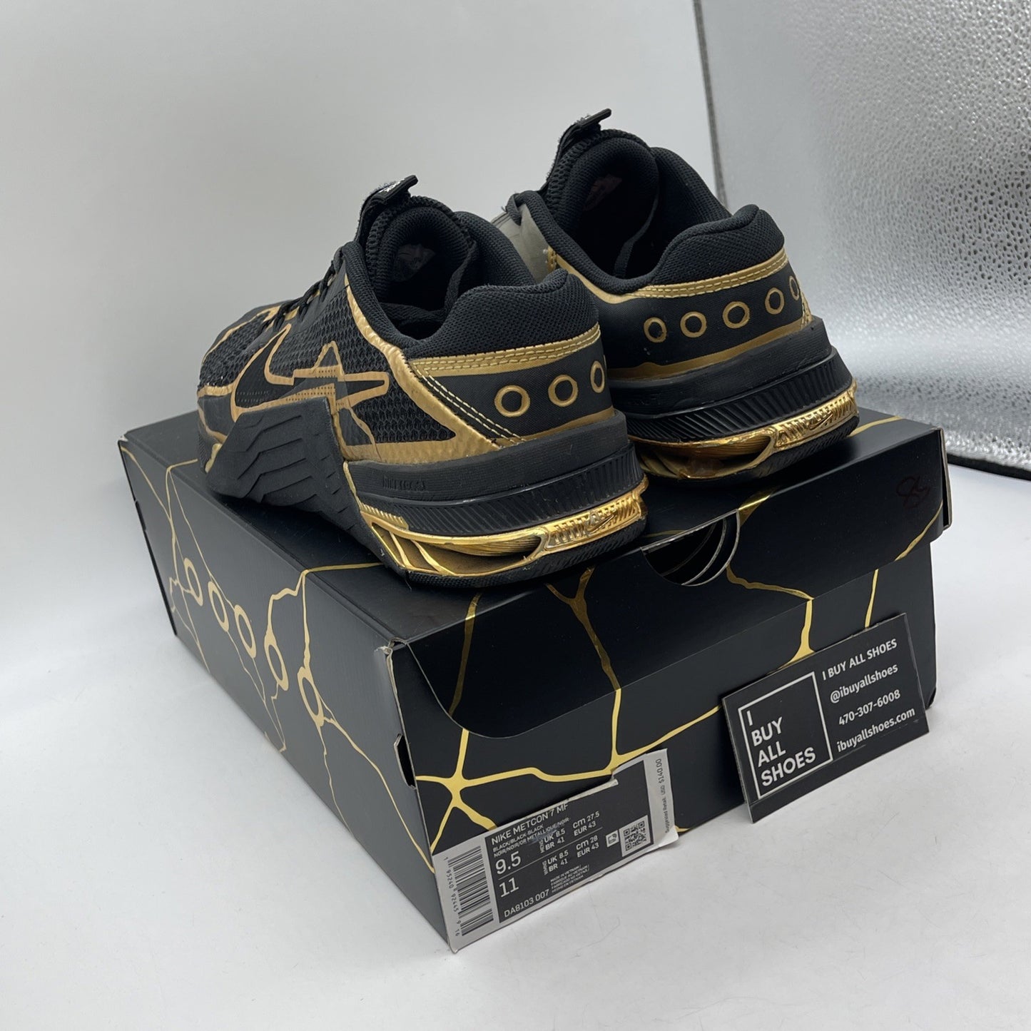 Size 9.5 - Nike Metcon 7 PE Mat Fraser Black Gold Suede Leather (DA8103-007)