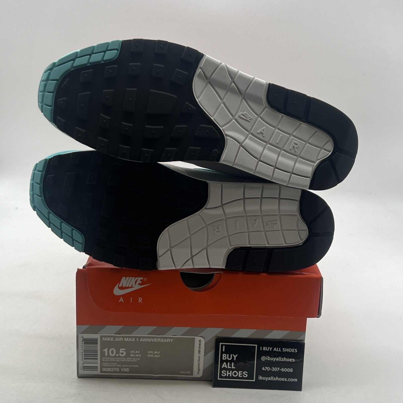 Size 10.5 - Nike Air Max 1 OG Anniversary Aqua (908375-105)
