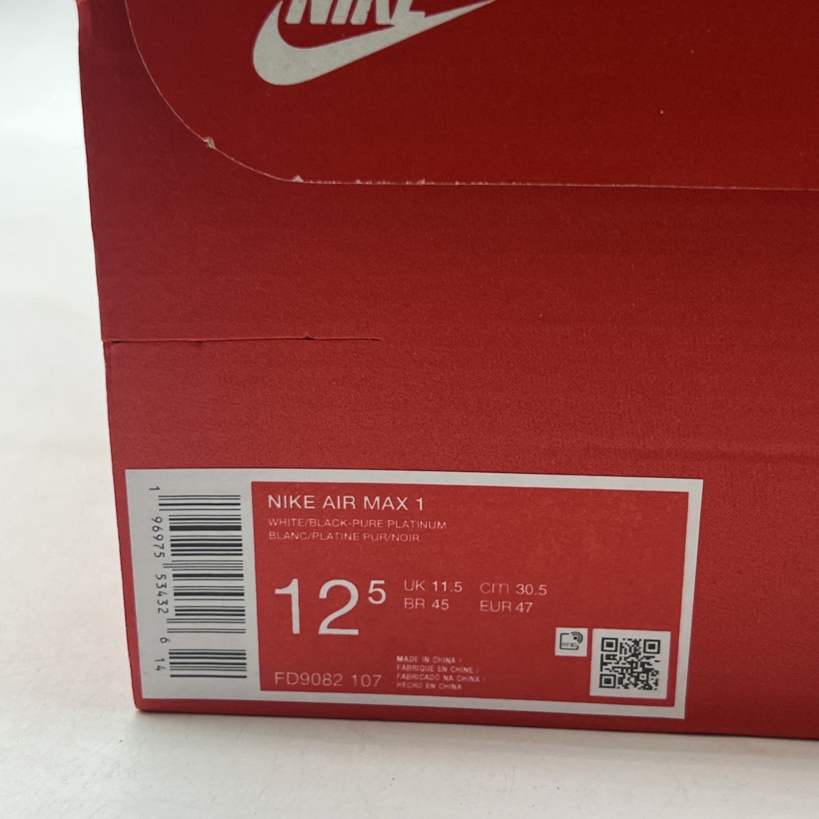Size 12.5 - Nike Air Max 1 White Black (FD9082-107)