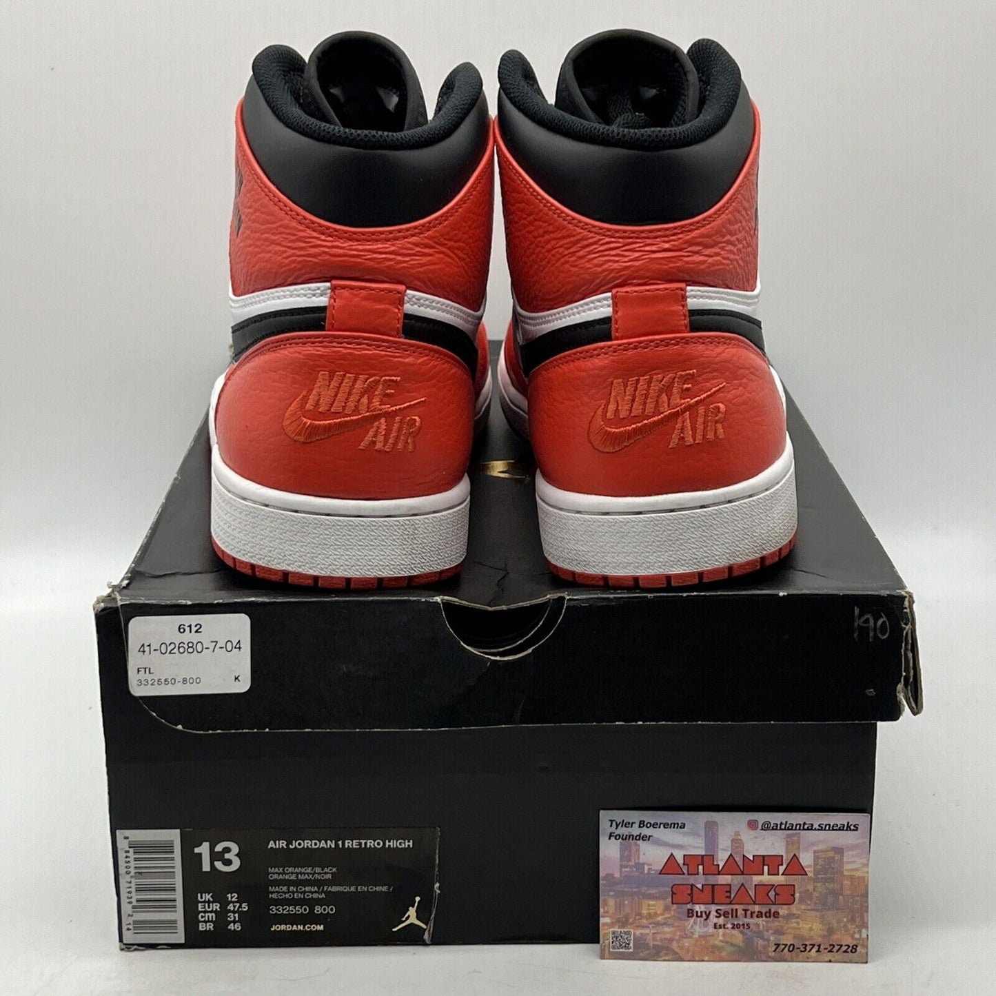 Size 13 - Air Jordan 1 Rare Air Max Orange Black White Leather (332550-800)