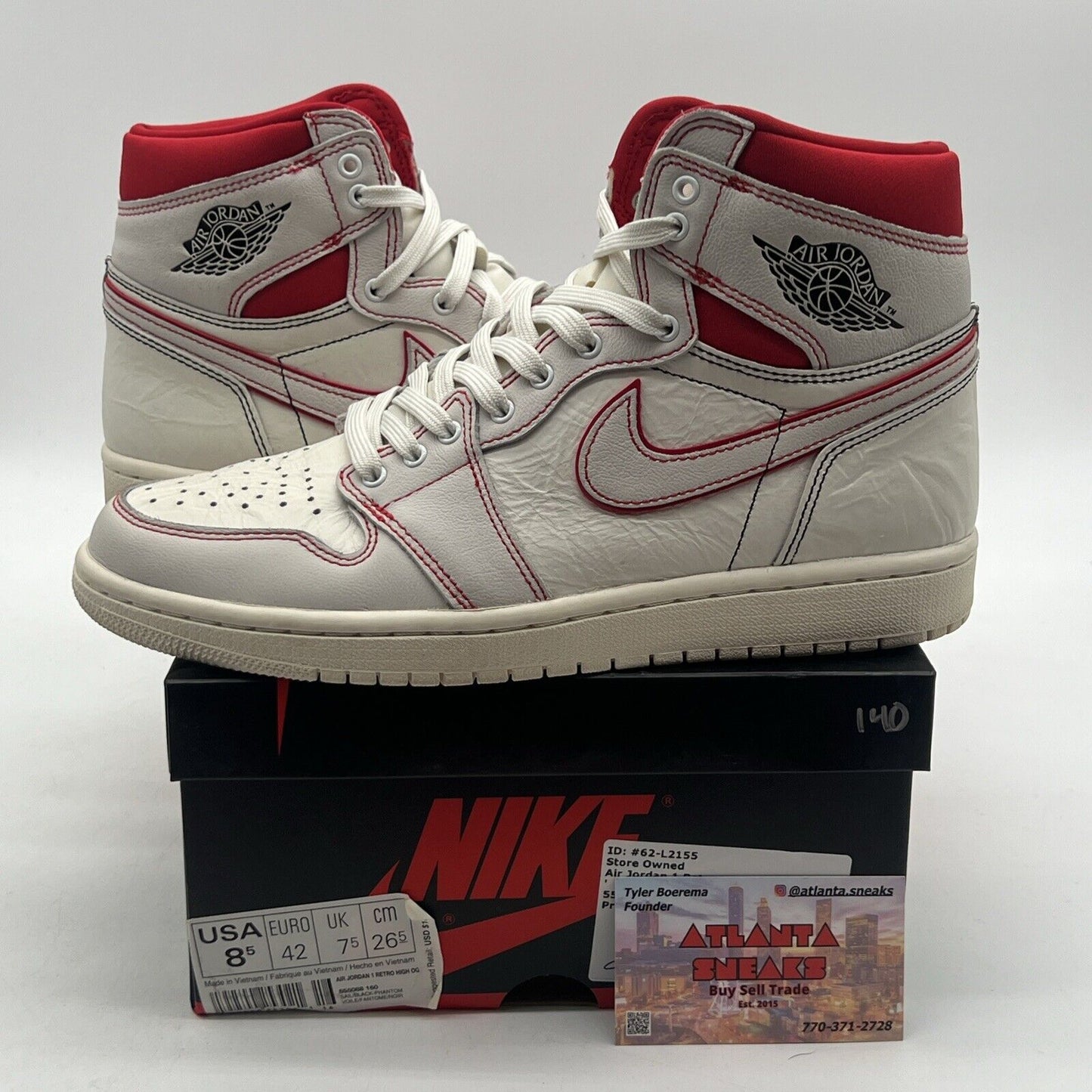 Size 8.5 - Air Jordan 1 Retro OG High Phantom White Red Leather (555088-160)