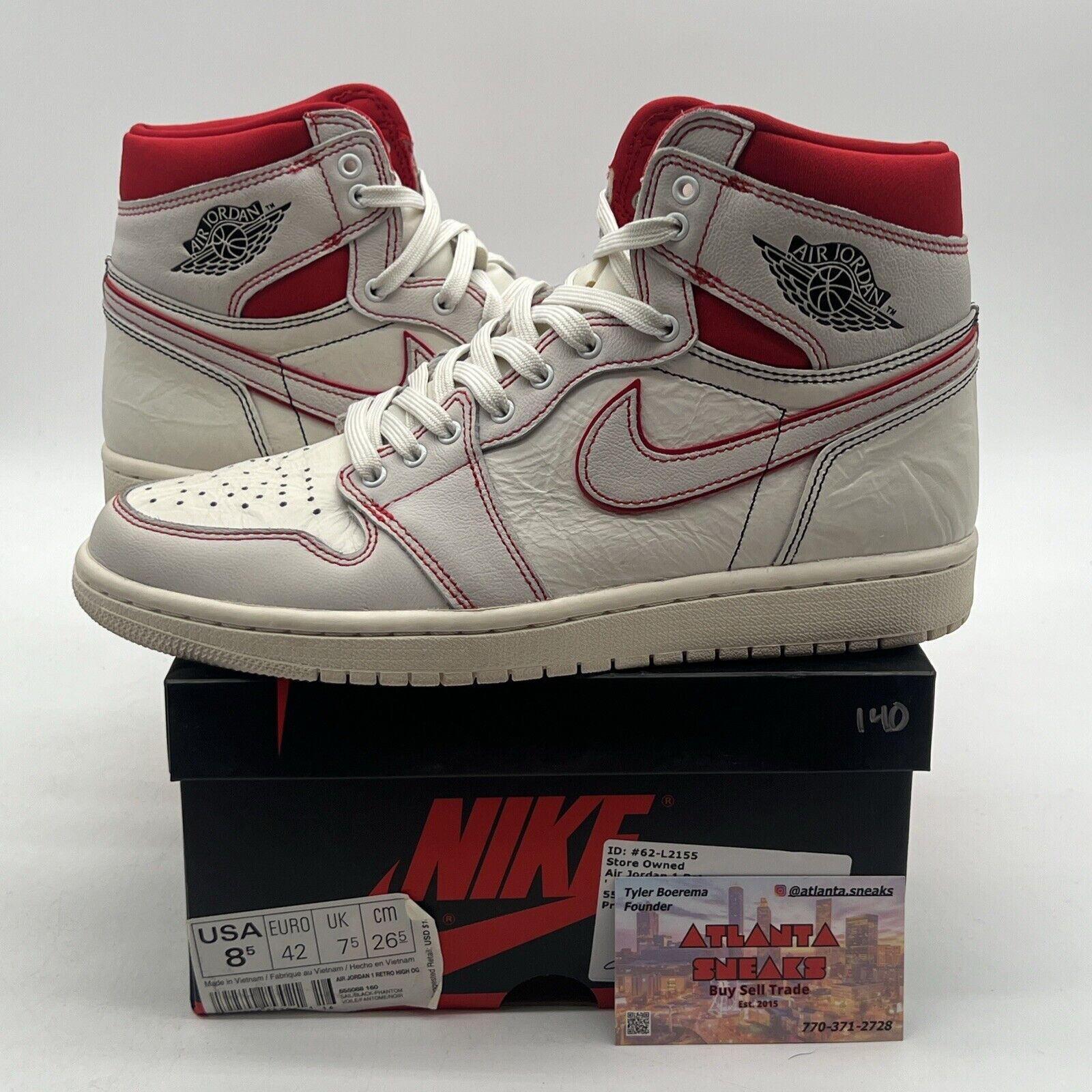 Size 8.5 - Air Jordan 1 Retro OG High Phantom White Red Leather (555088-160)