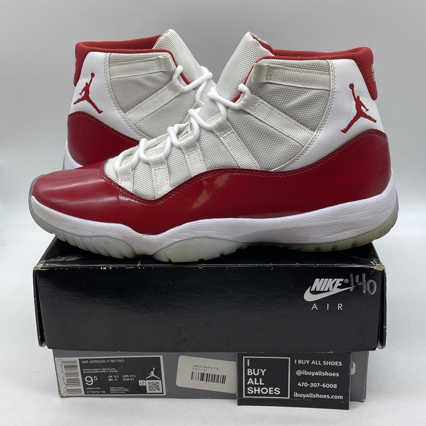 Size 9.5 - Jordan 11 Retro High Cherry Red White Suede Leather (CT8012-116)