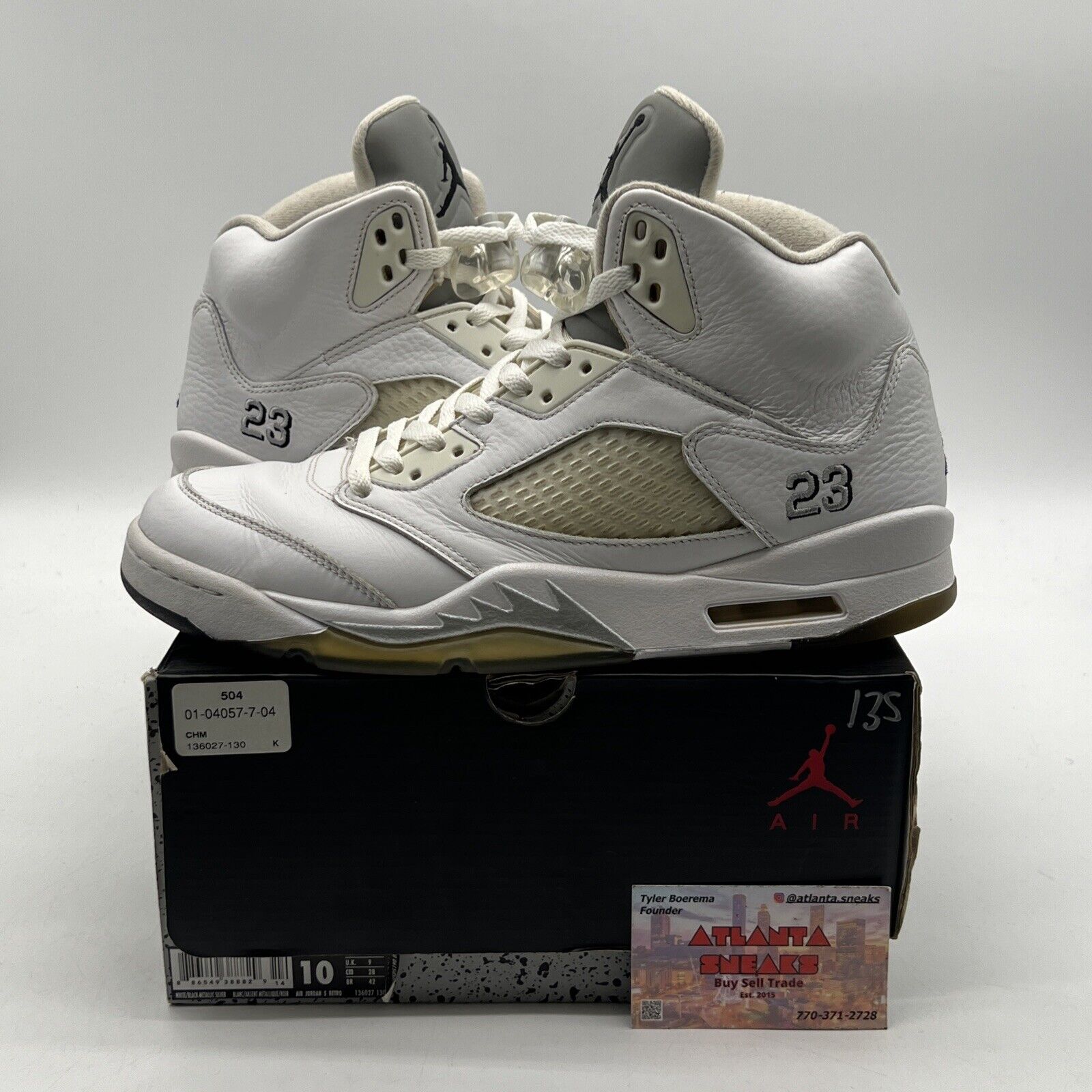 Size 10 - Air Jordan 5 Retro 2015 Metallic White Grey Black Leather (136027-130)