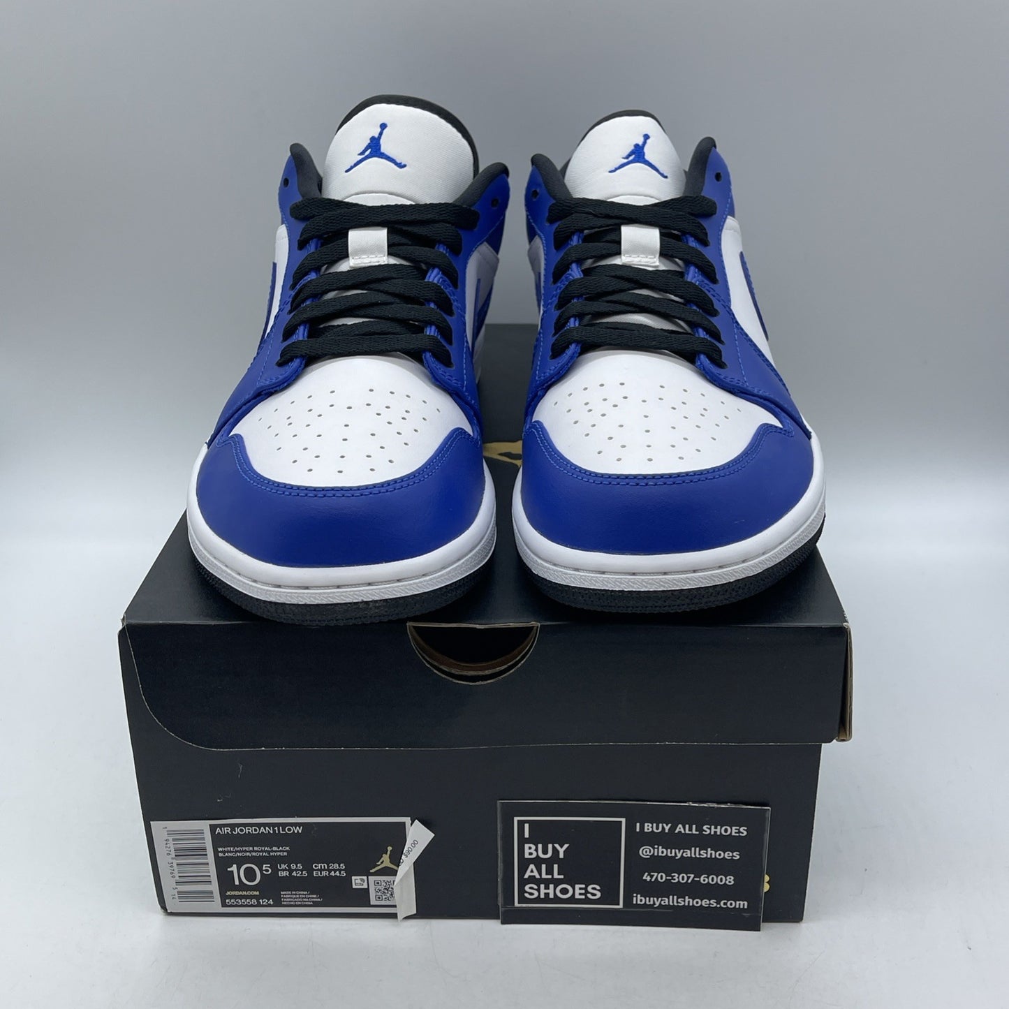 Size 10.5 - Air Jordan 1 Low Game Royal Blue White Leather (553558-124)