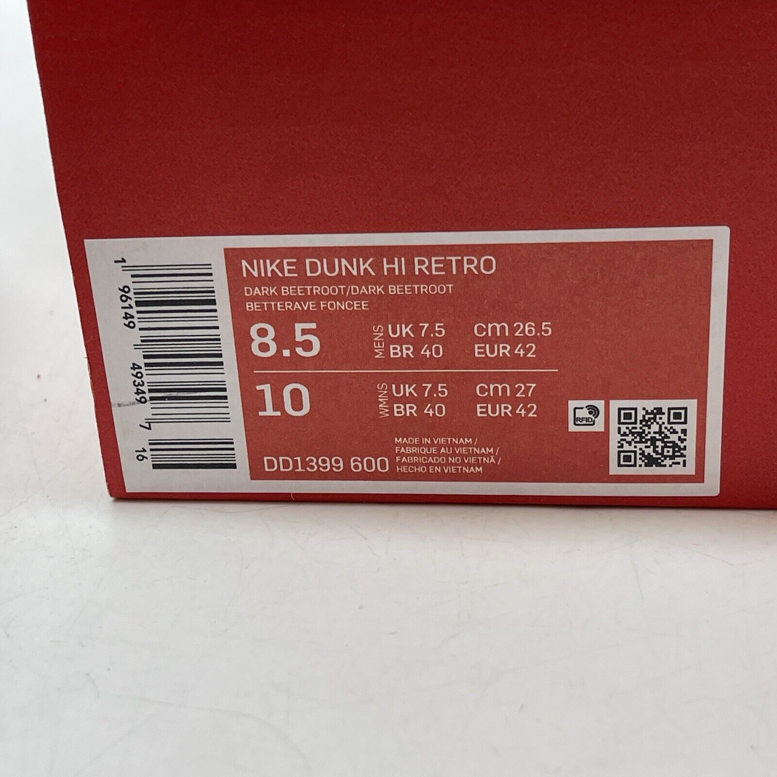 Size 8.5 - Nike Dunk High Dark Beetroot Burgundy Grey Leather (DD1399-600)
