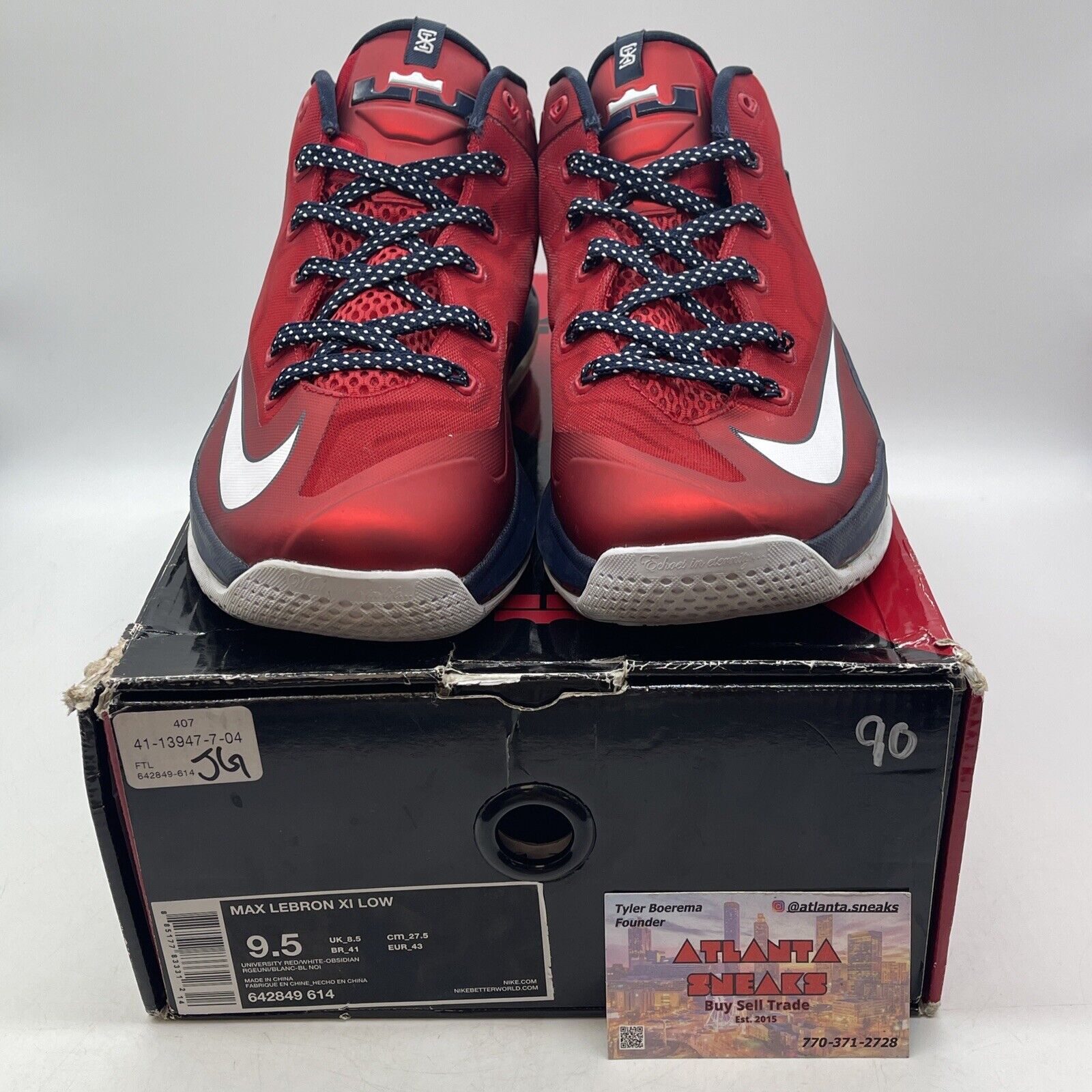 Size 9.5 - Nike Max LeBron 11 Low Independence Day Red Blue White (642849-614)