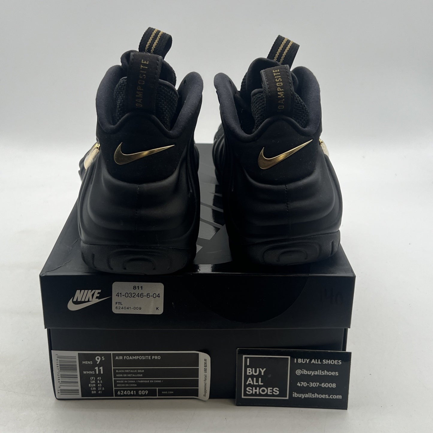 Size 9.5 - Nike Air Foamposite Pro Black Metallic Gold (624041-009)