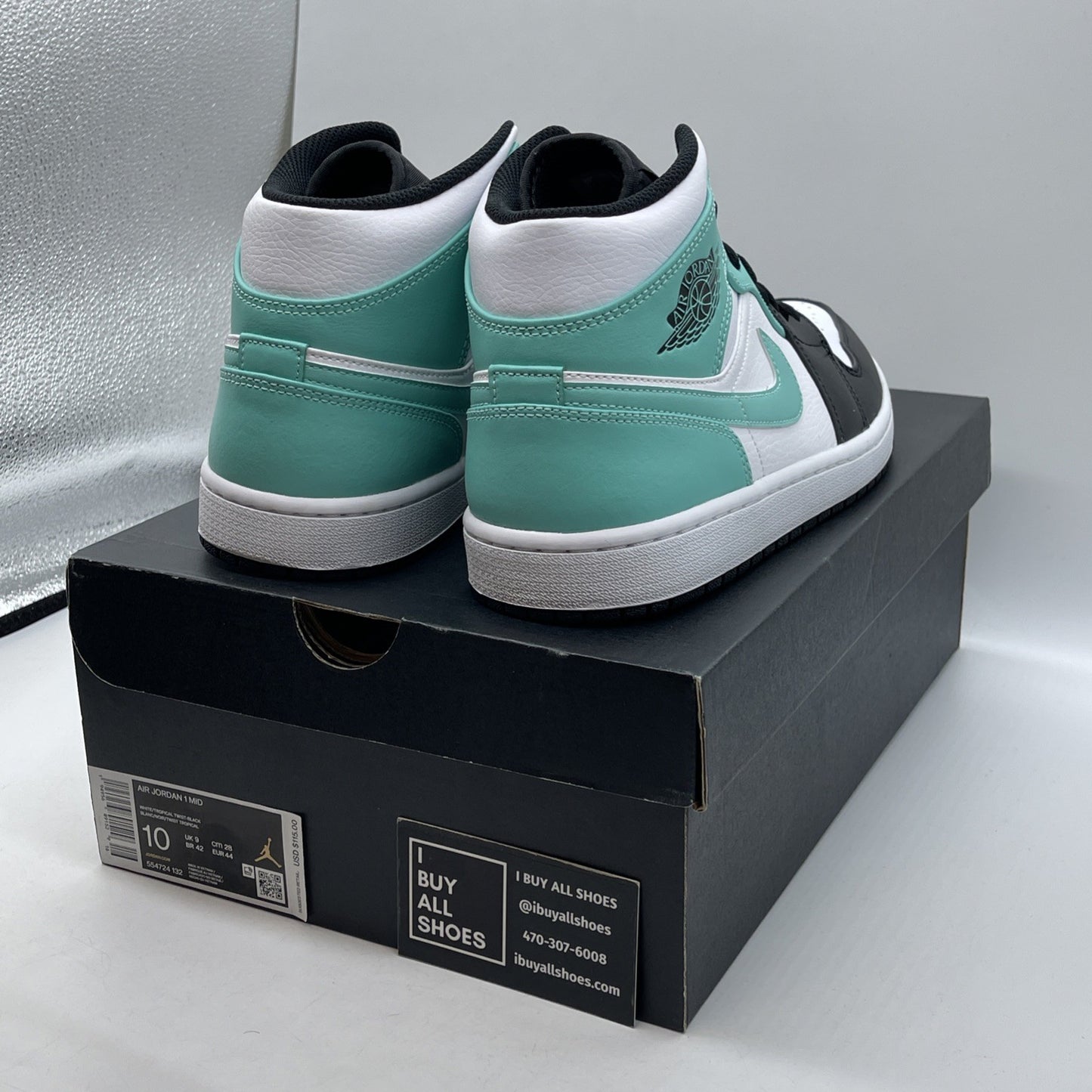 Size 10 - Air Jordan 1 Mid Tropical Twist White Blue Leather (554724-132)