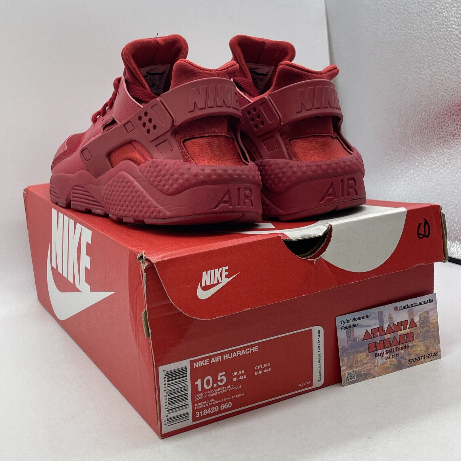 Size 10.5 - Nike Air Huarache Triple Red Suede Leather (318429-660)