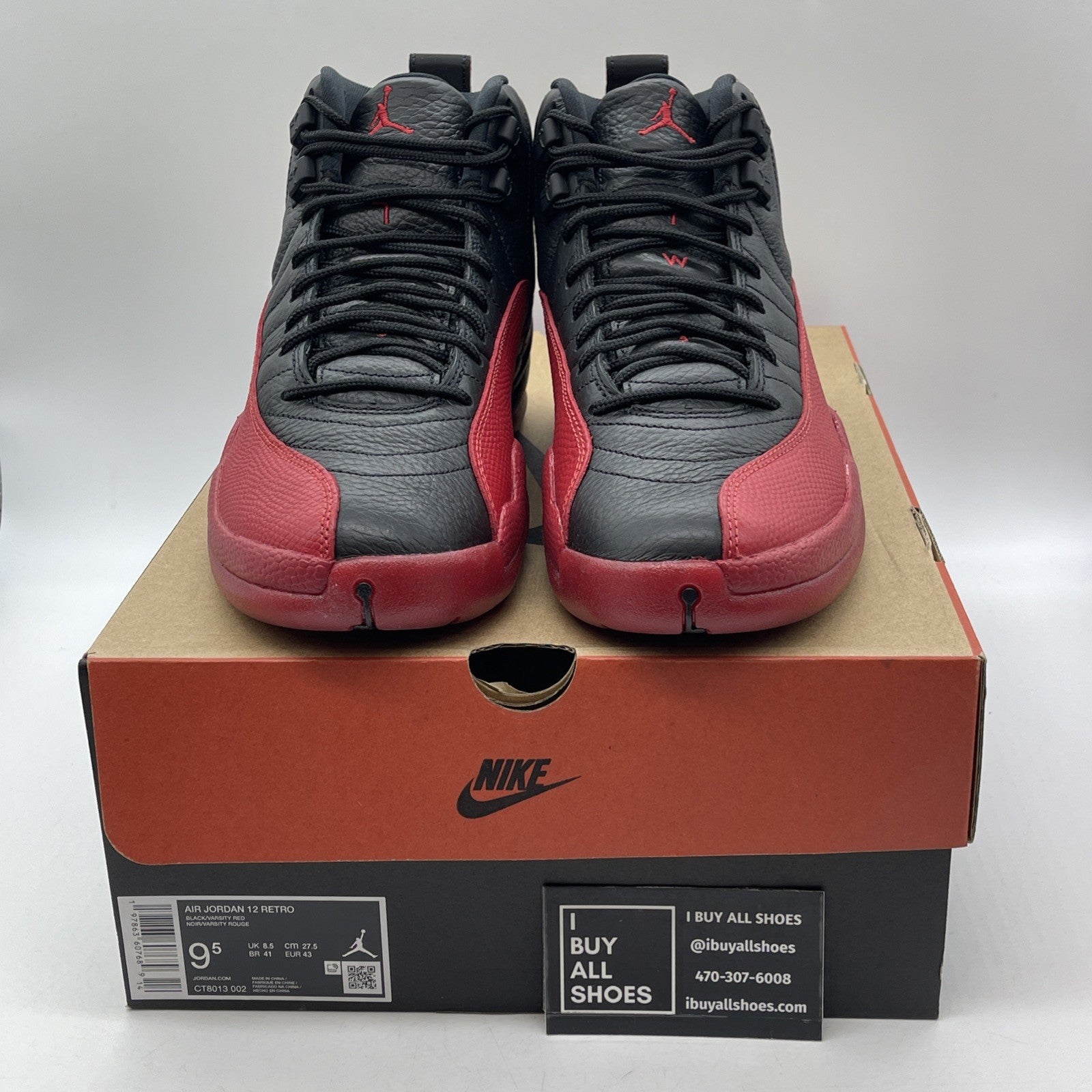 Size 9.5 - Air Jordan 12 Retro 2025 Flu Game Black Red Leather (CT8013-002)