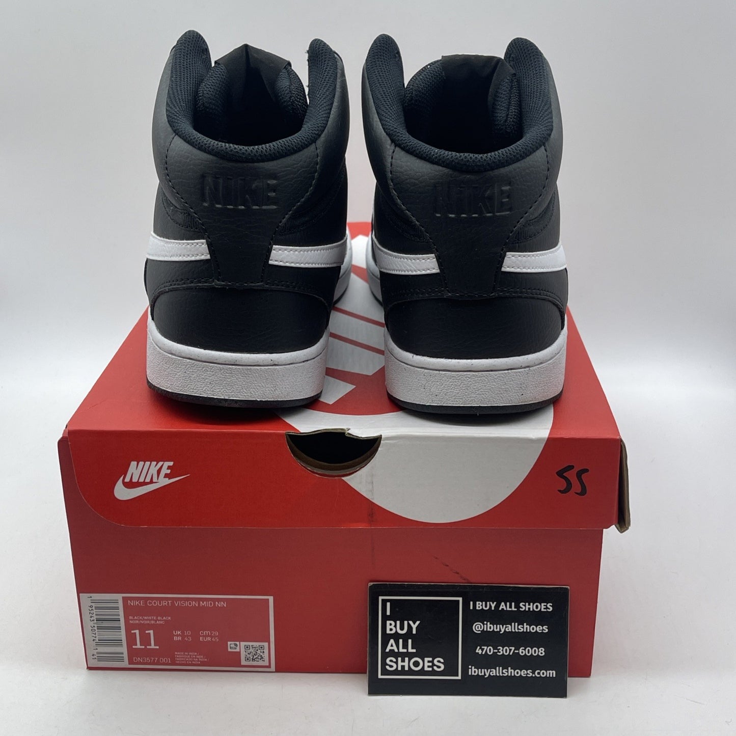Size 11 - Nike Court Vision Next Nature Mid Black White Leather (DN3577-001)